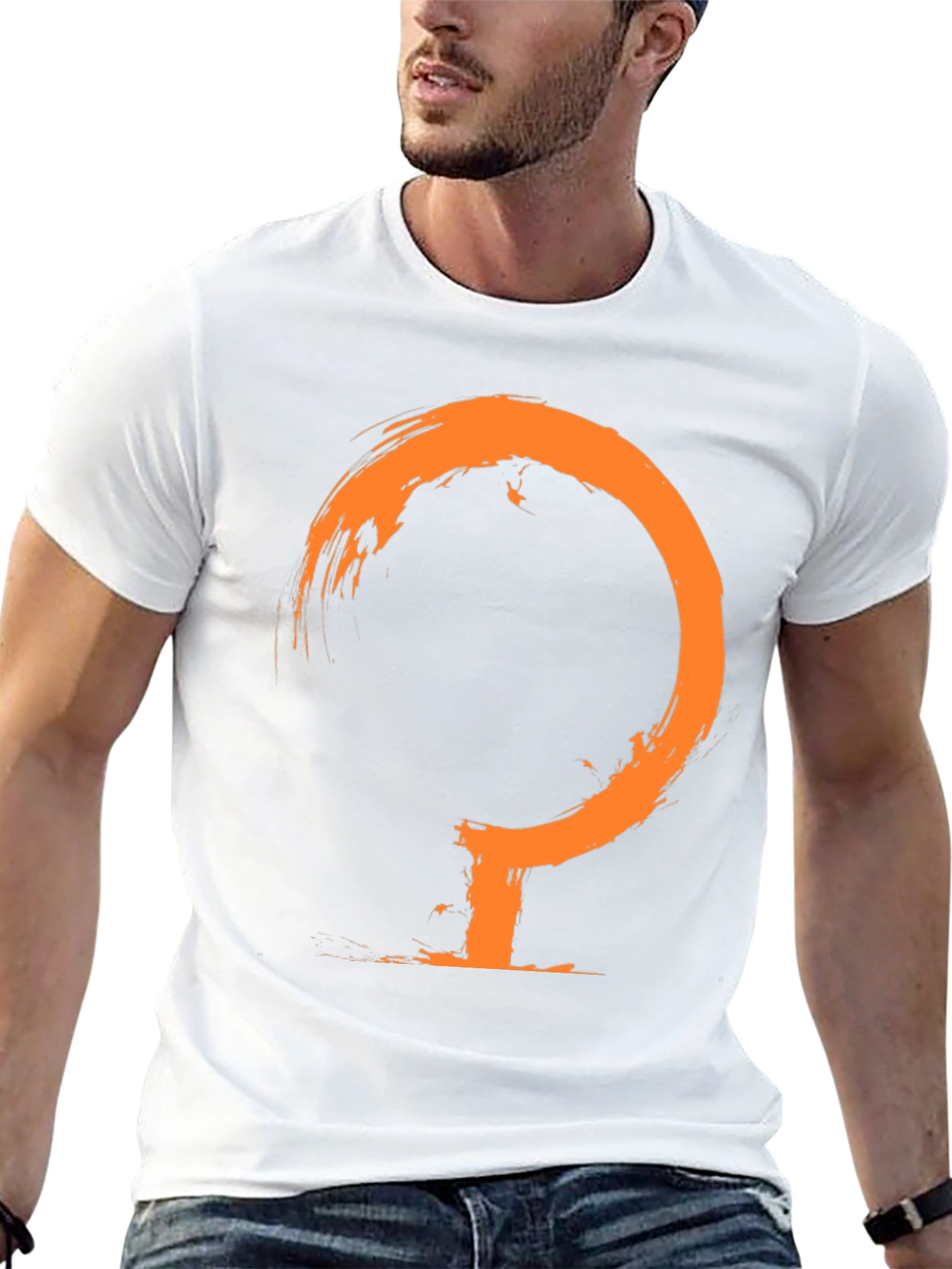 Mens Black T-Shirt with Abstract Orange Symbol