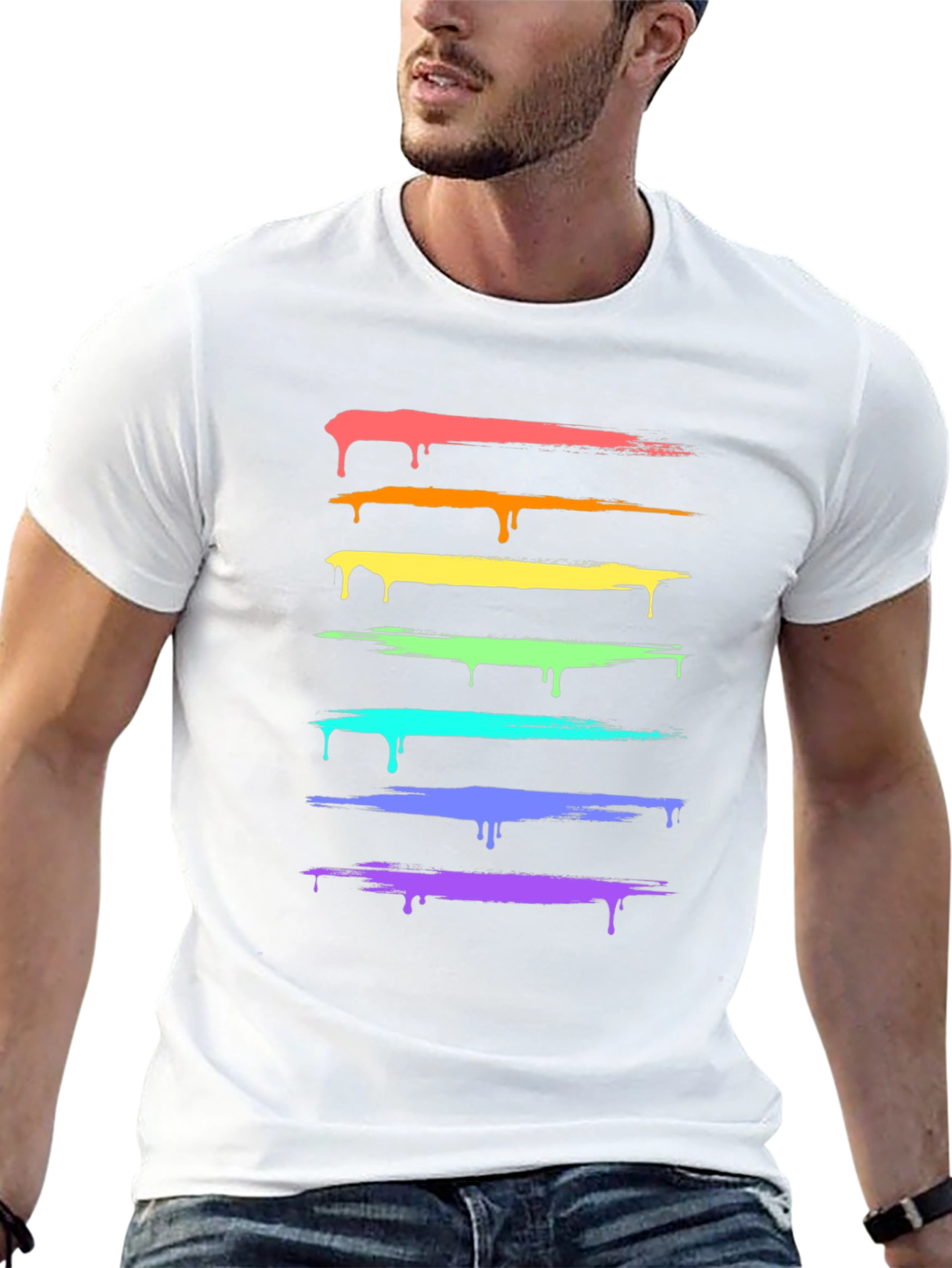 Rainbow Drip Tee - Stylish Graphic Print T-Shirt