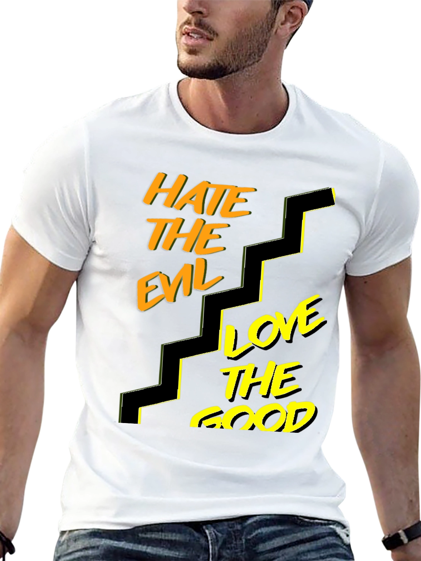 Hate Evil Love Good Graphic T-Shirt - Black
