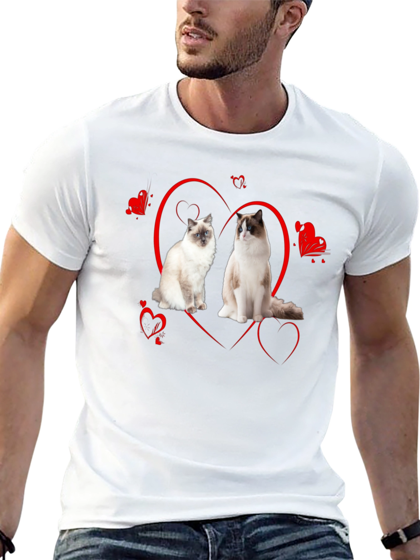 Cute Ragdoll Cats Heart Valentines Day Black T-Shirt