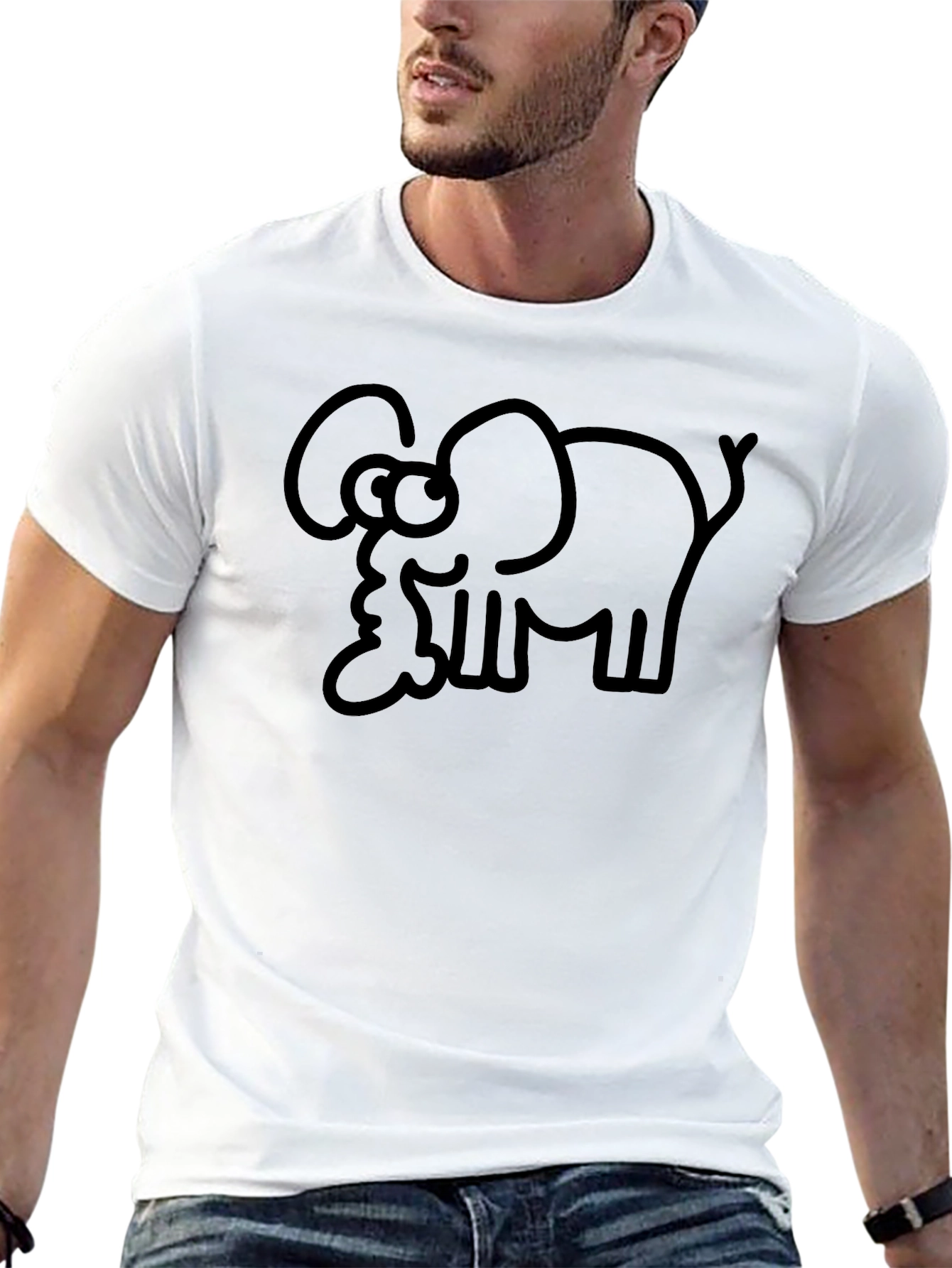 Cartoon Elephant Graphic Tee - Black T-Shirt