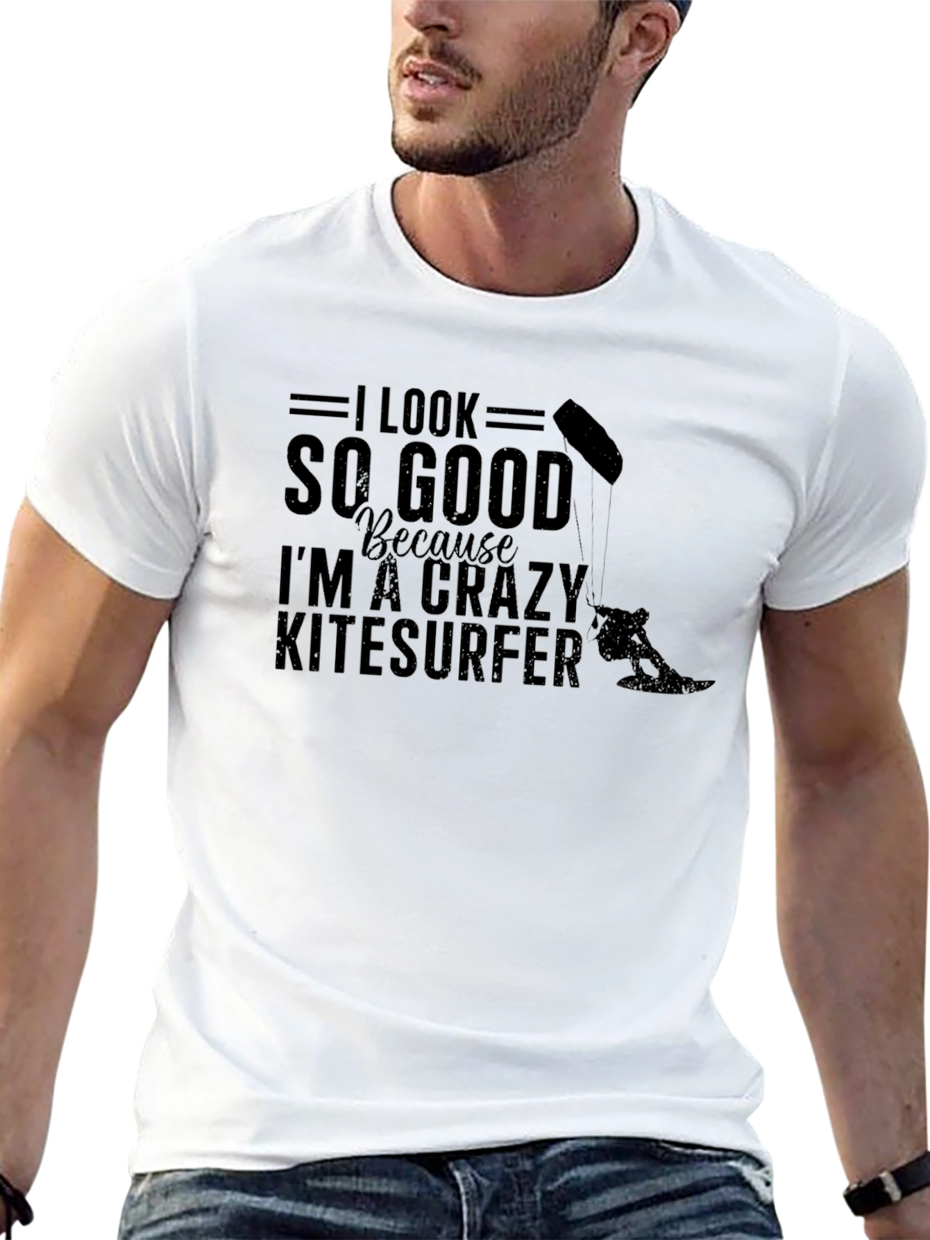 Crazy Kitesurfer Graphic Tee - Black Cotton