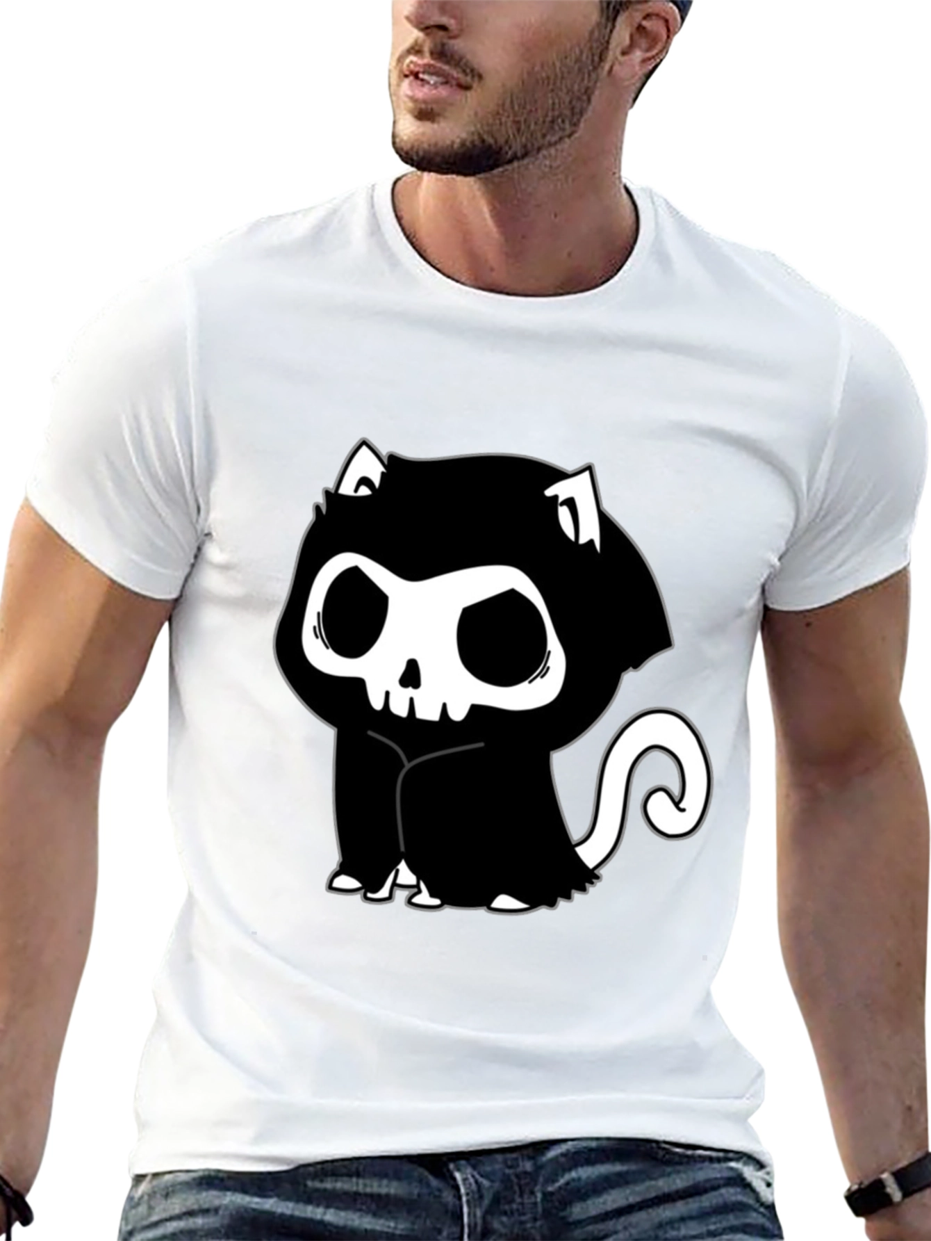 Grim Reaper Cat T-Shirt - Spooky Cute Design