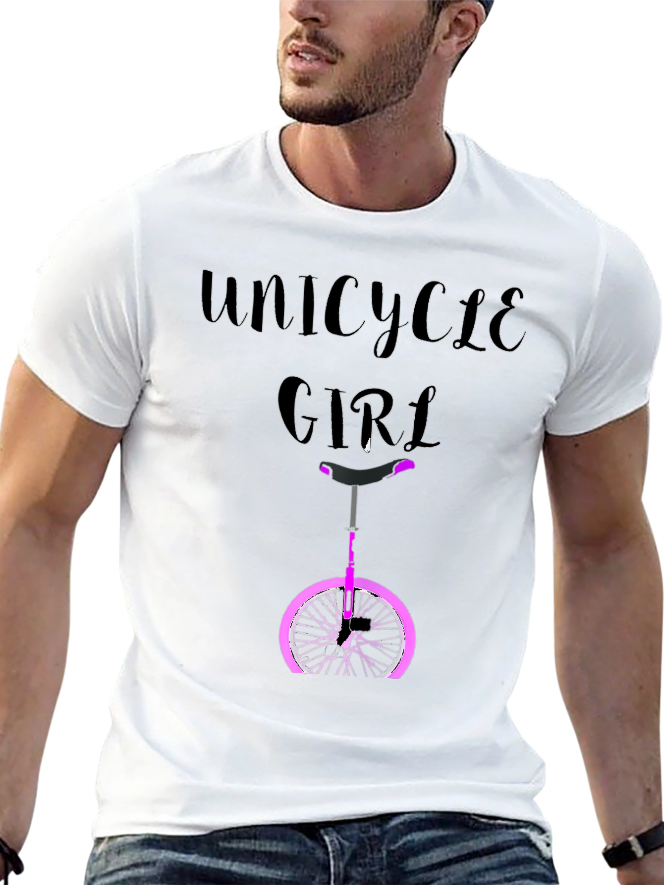 Unicycle Girl Graphic Tee - Black Cotton Casual T-Shirt