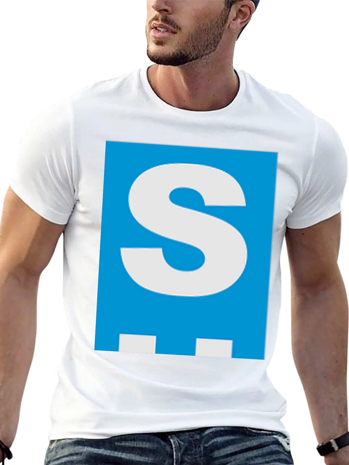 Letter S Graphic Tee - Mens Black Cotton T-Shirt