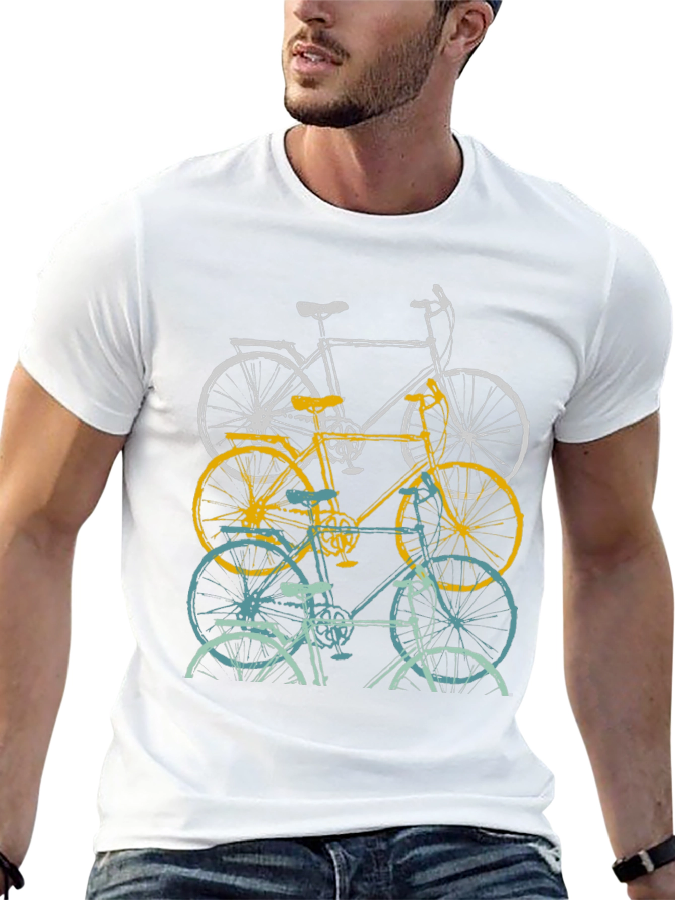 Retro Bicycle Graphic Tee - Mens Black Cotton T-Shirt