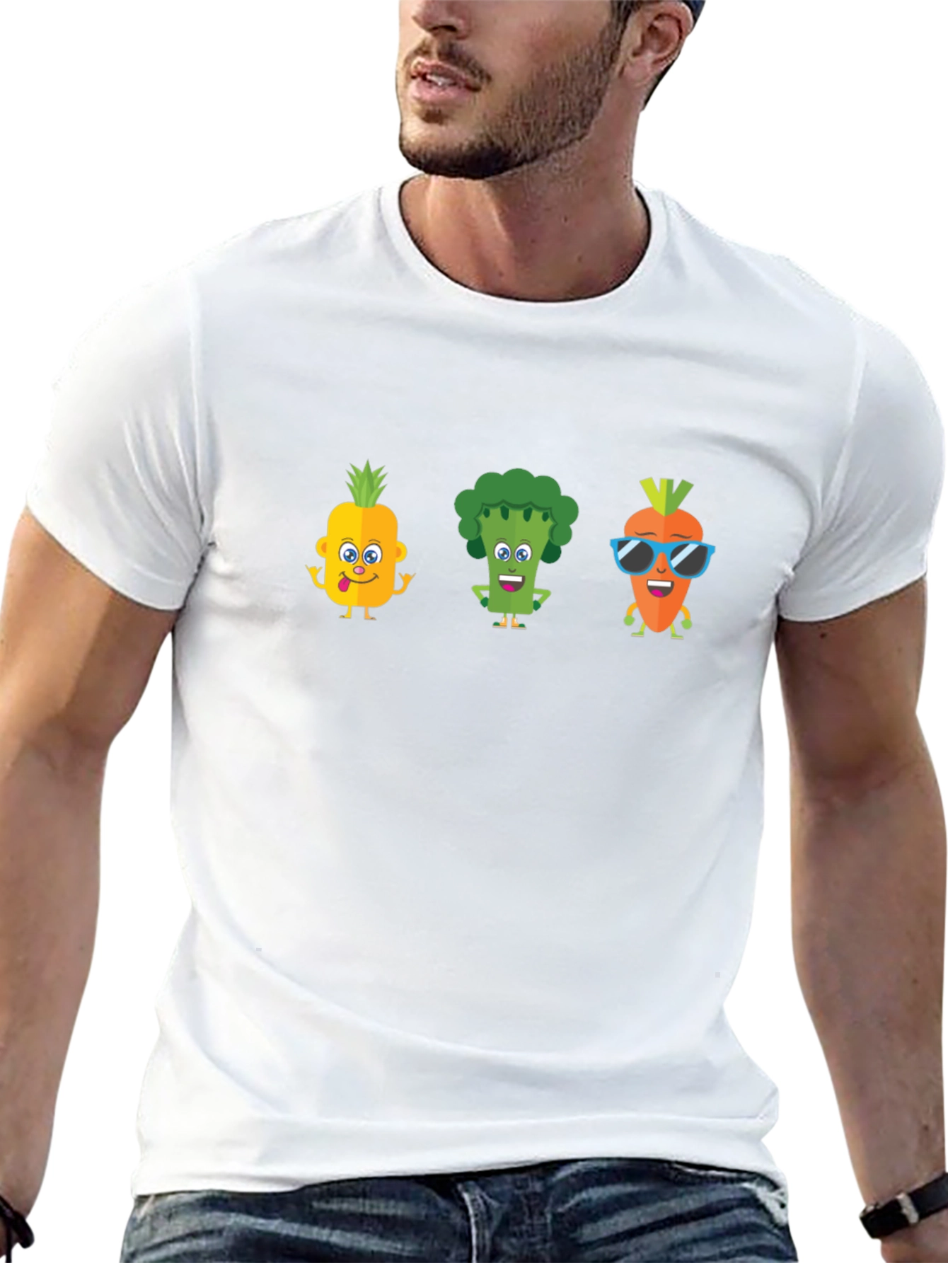Fun Fruit & Veggie Graphic Black T-Shirt