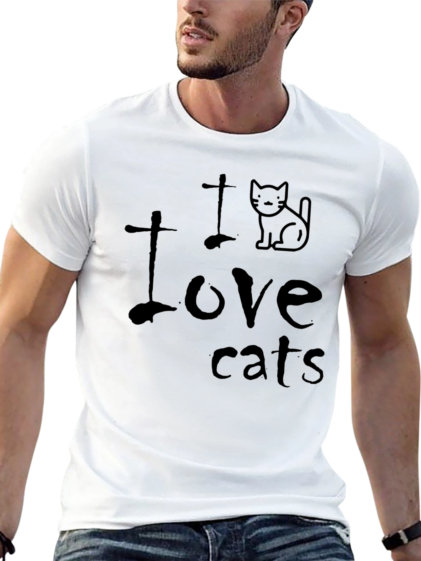 I Love Cats T-Shirt - Black Crew Neck