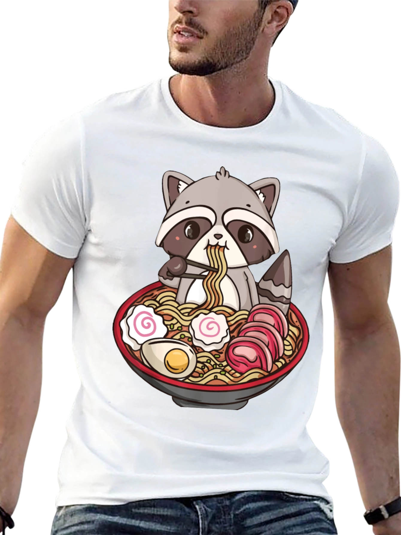 Ramen Raccoon Graphic T-Shirt - Black Cotton Tee