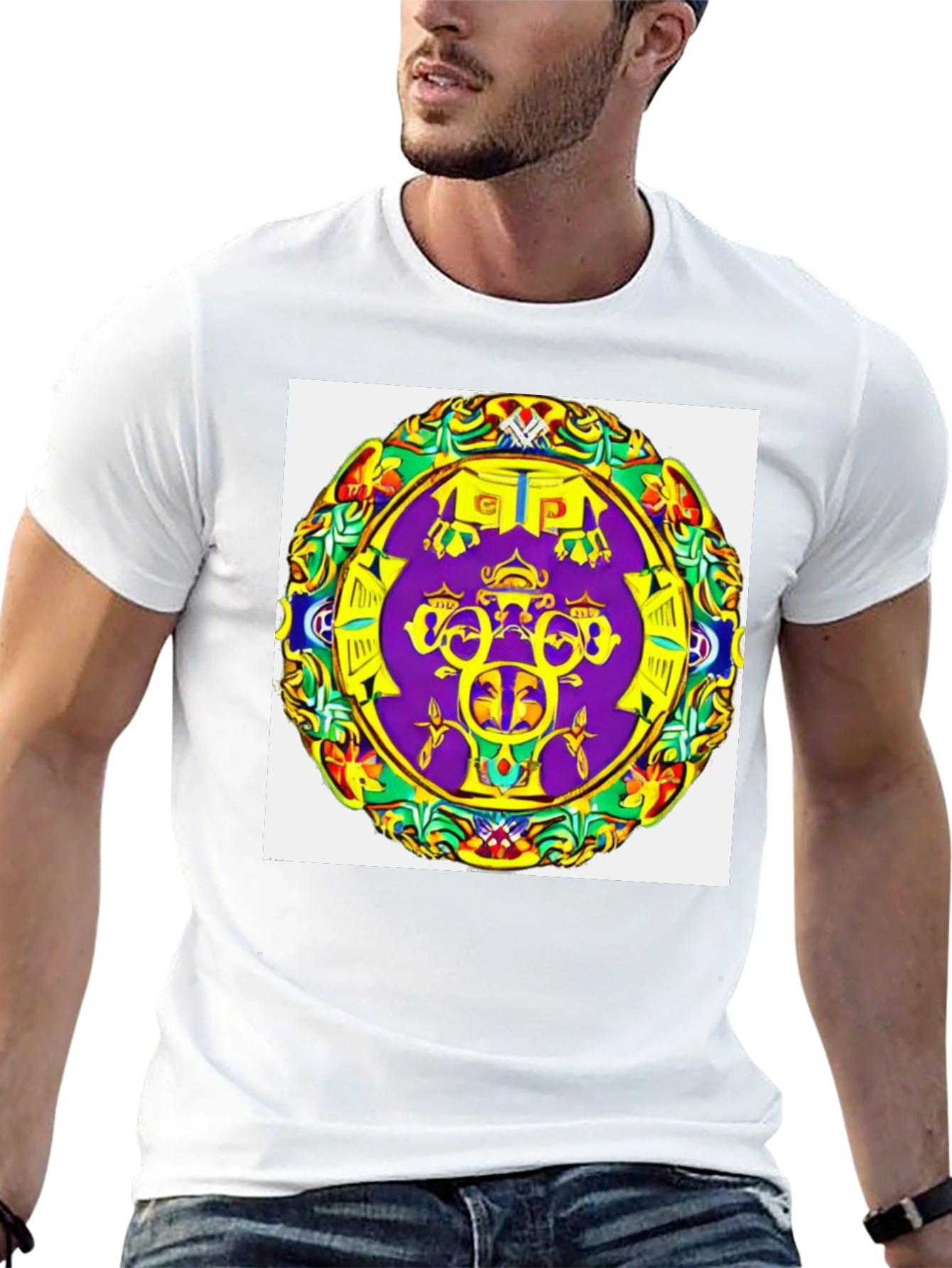 Abstract Mandala Graphic Tee - Black Cotton T-Shirt