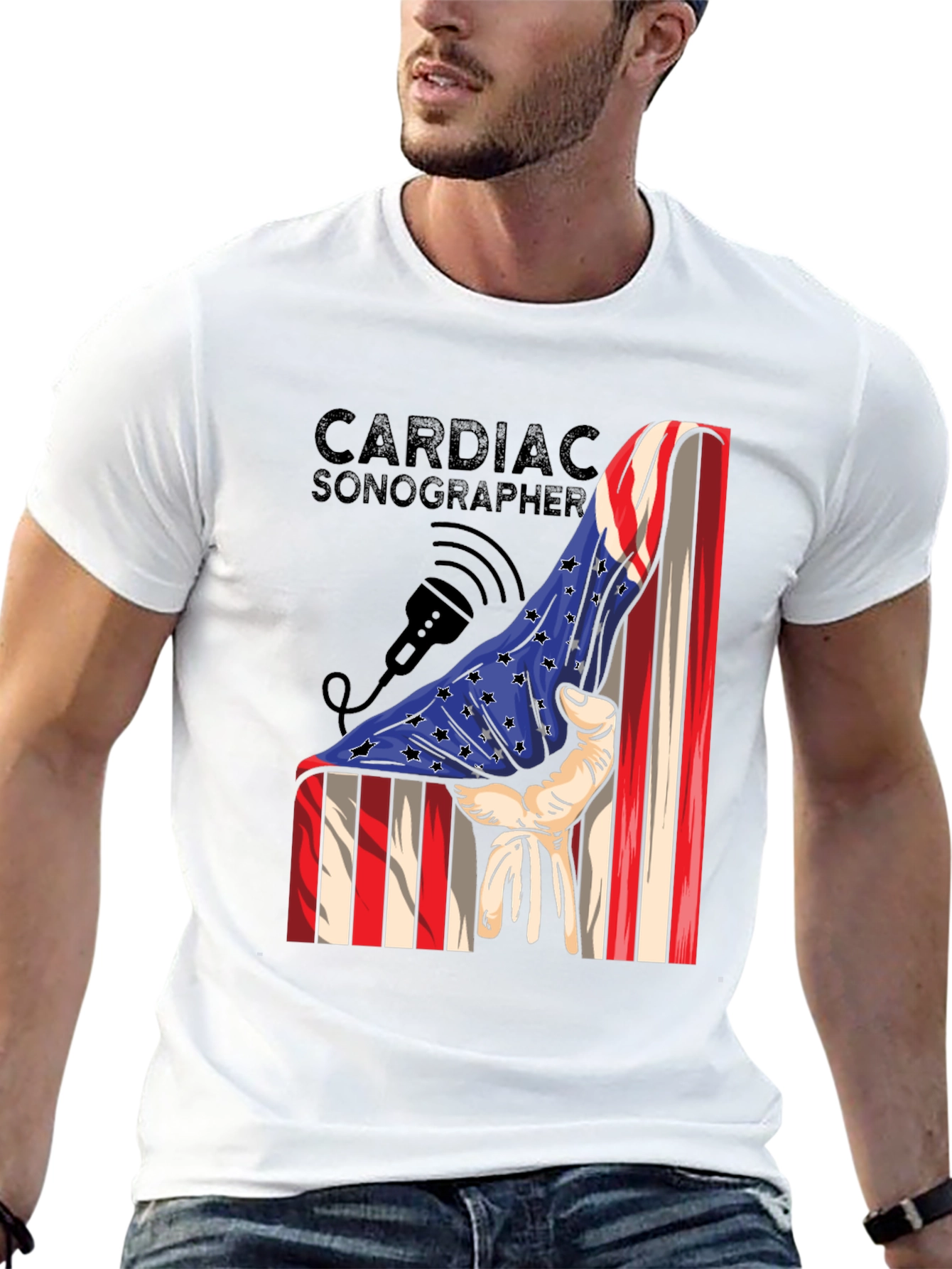 Cardiac Sonographer USA Flag Graphic T-Shirt