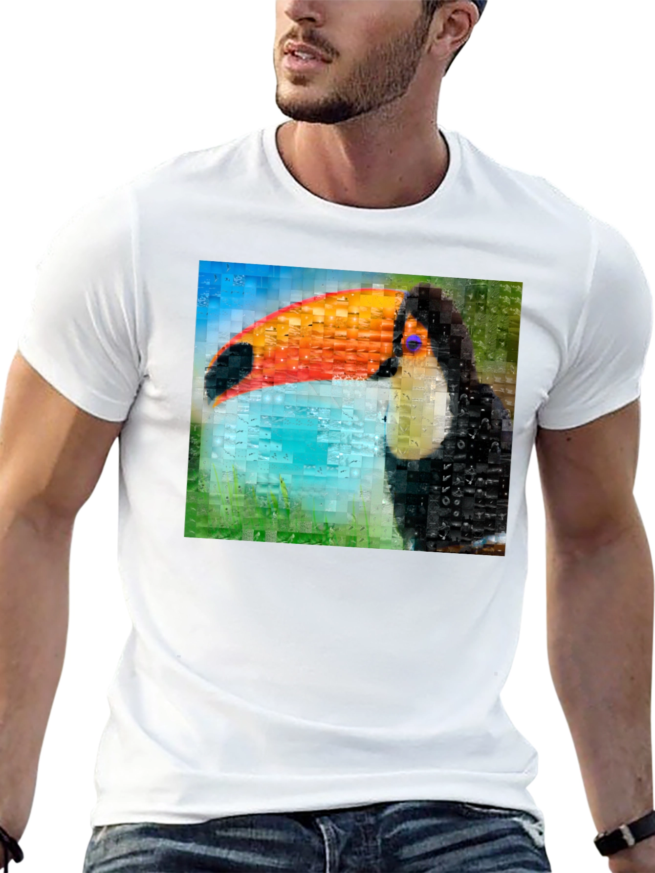 Toucan Mosaic Graphic Tee - Stylish Bird Art Shirt