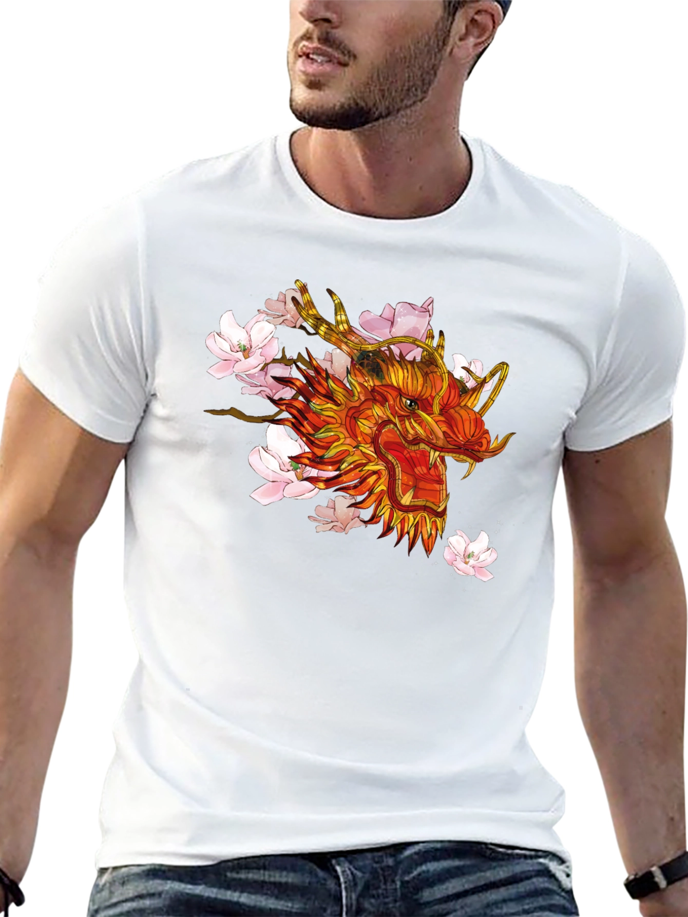 Dragon & Cherry Blossom Graphic Black T-Shirt