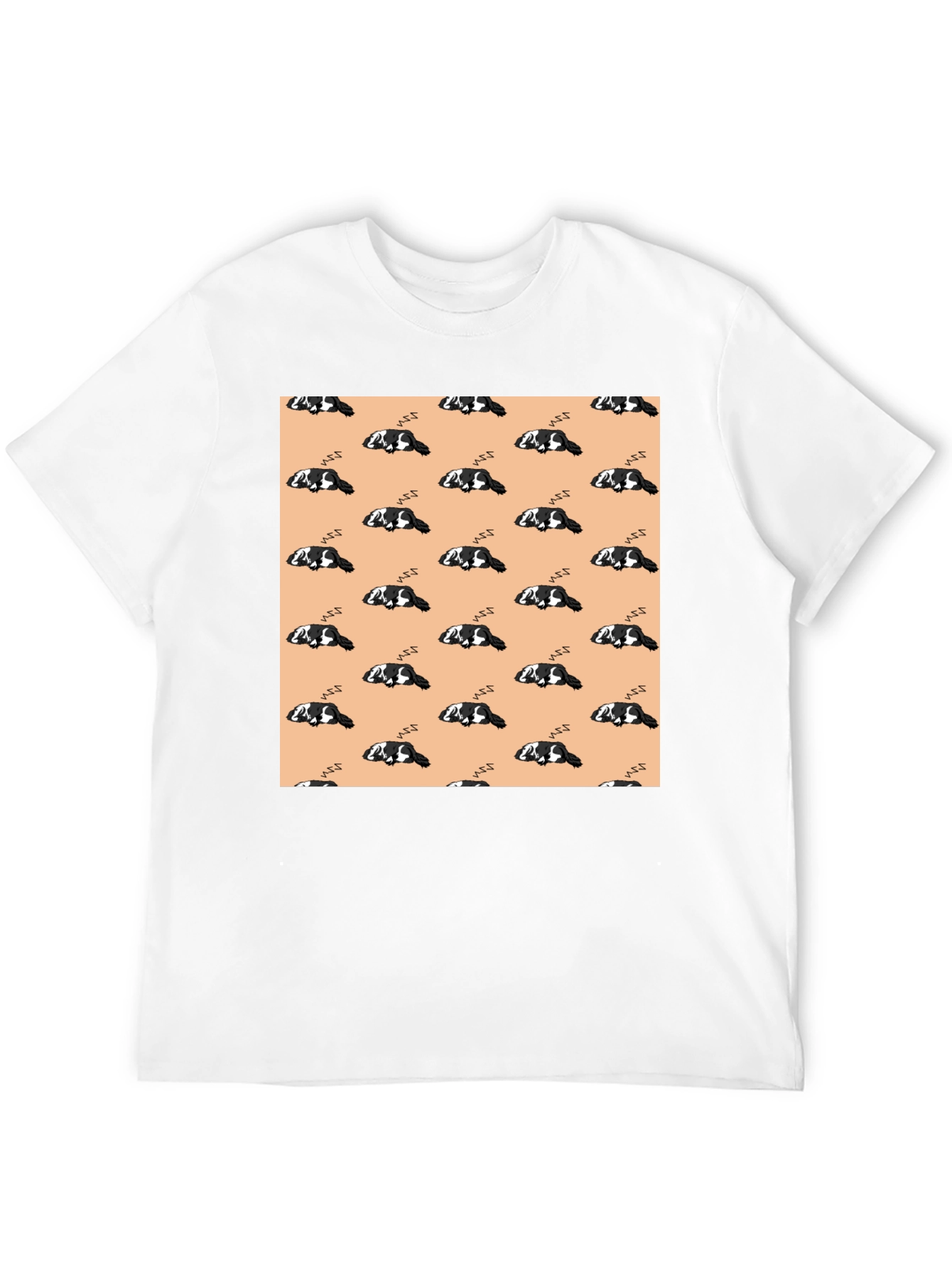 Cute Sleeping Dog Pattern Black T-Shirt