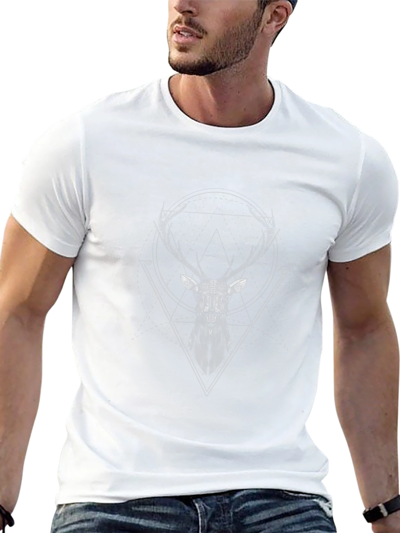 Geometric Deer Graphic Tee - Modern Black T-Shirt
