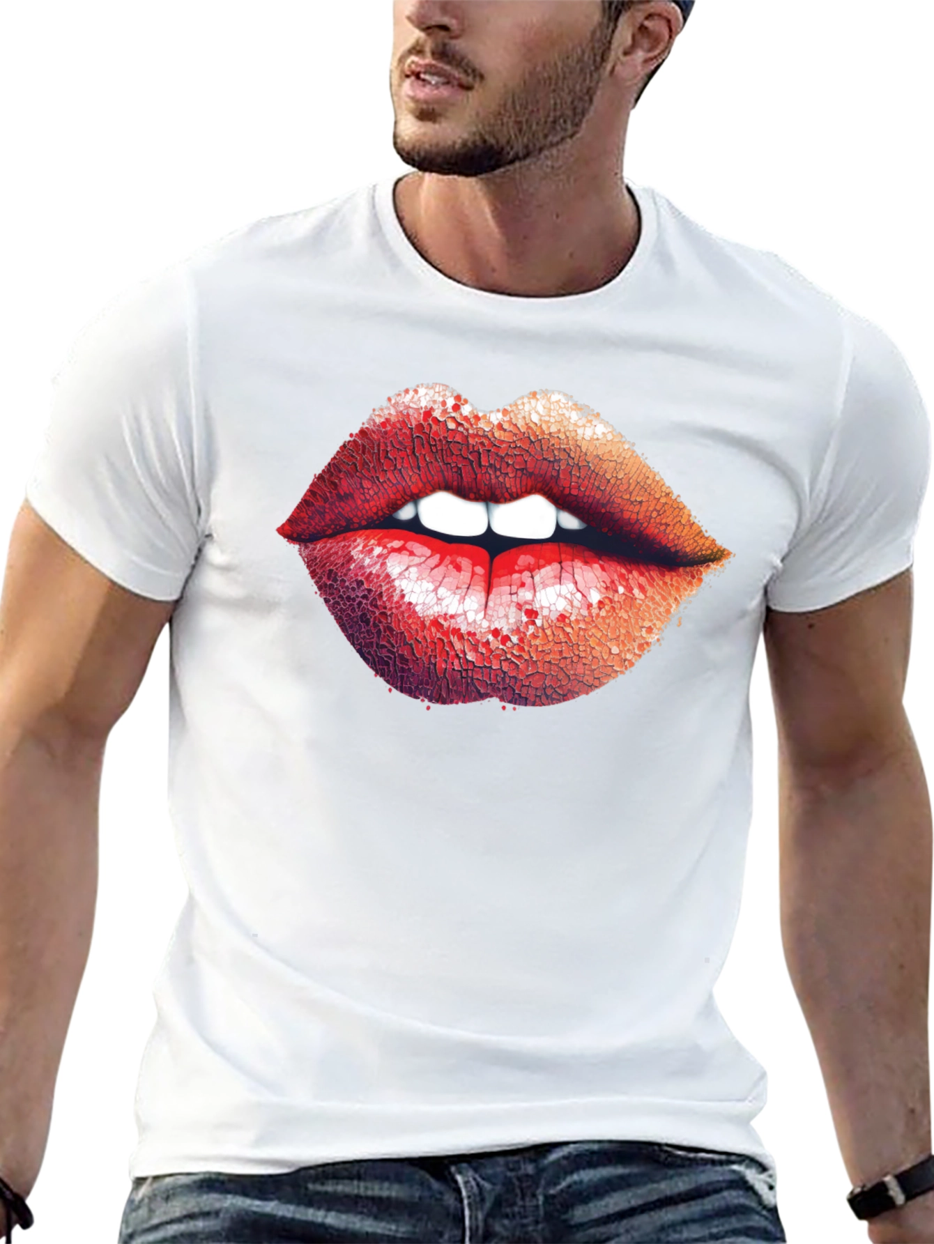 Bold Lips Graphic Print Black T-Shirt