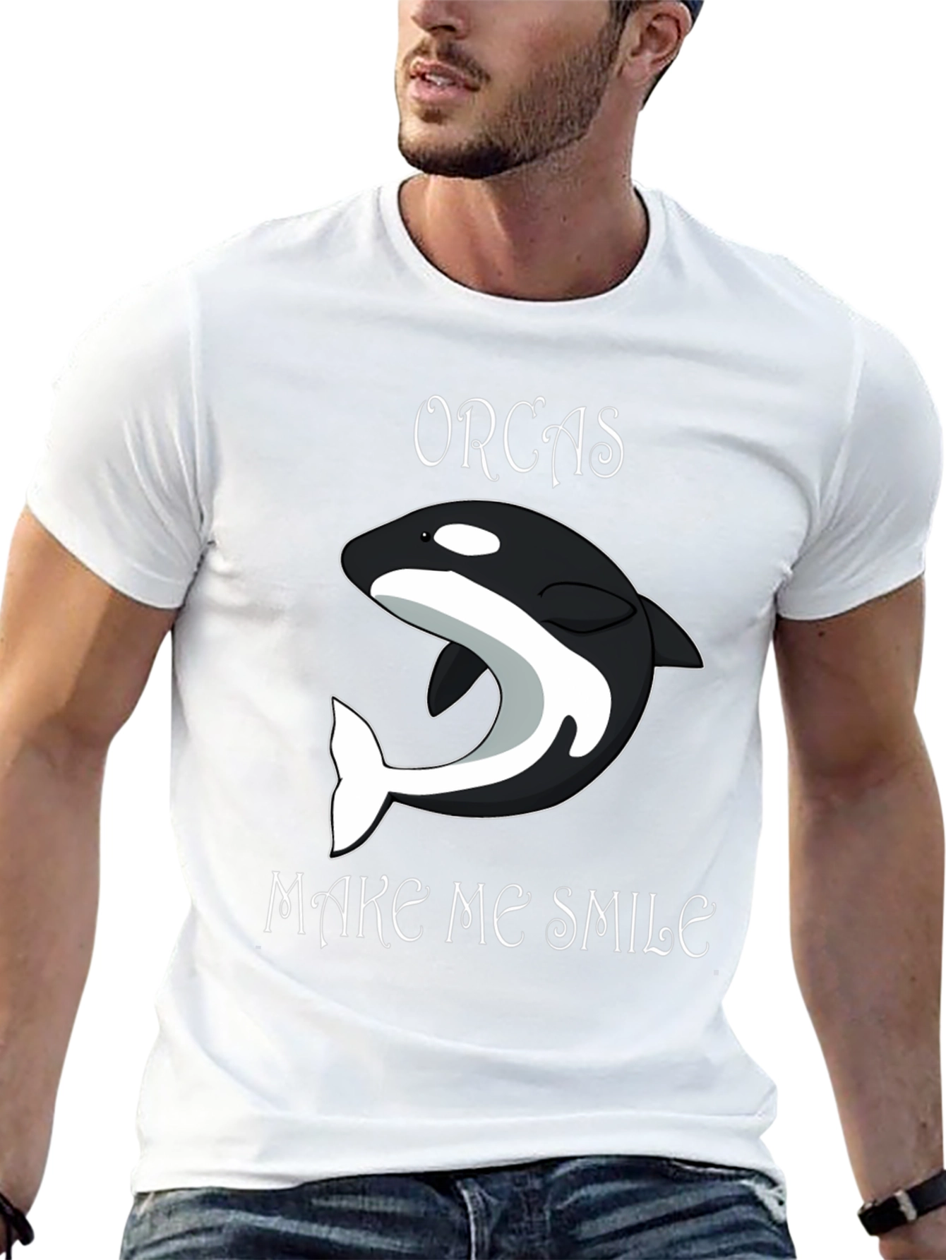 Orcas Make Me Smile Black T-Shirt