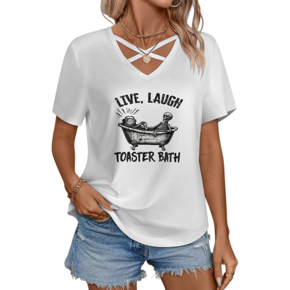 Live Laugh Toaster Bath Skeleton Shirt – Dark Humor Vintage Gothic Graphic Tee(z946)