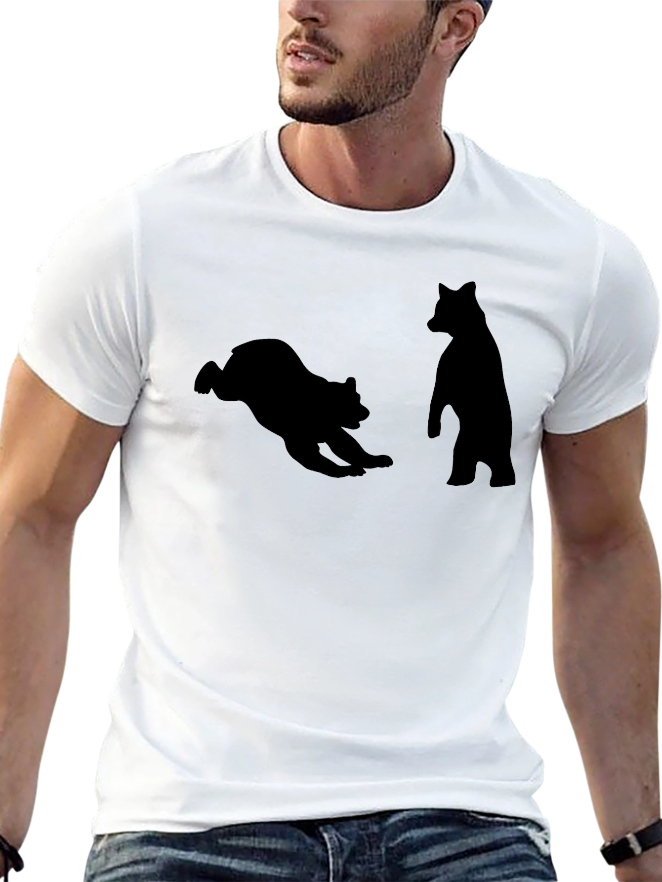 Bear Silhouette Graphic Tee - Black Cotton Shirt