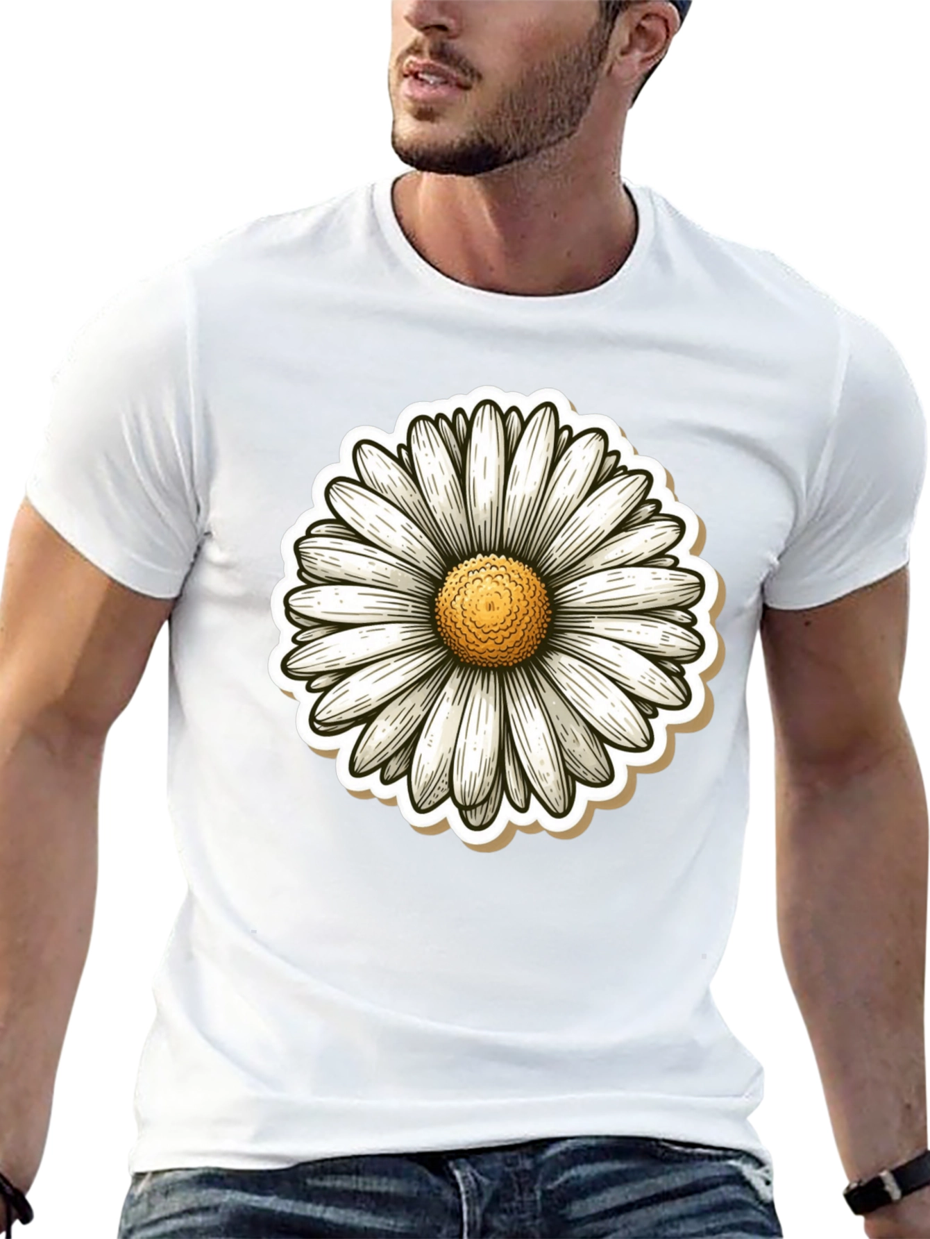 Daisy Flower Graphic Print Black T-Shirt