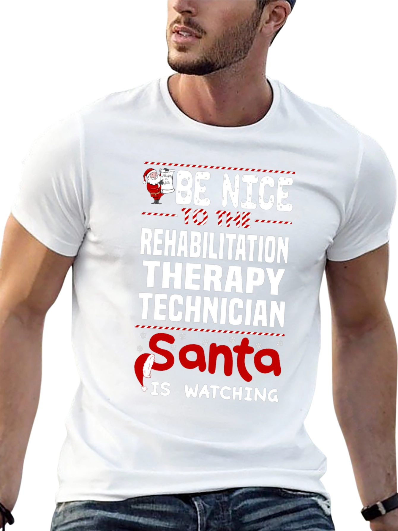 Rehab Therapy Tech Santa Watching T-Shirt