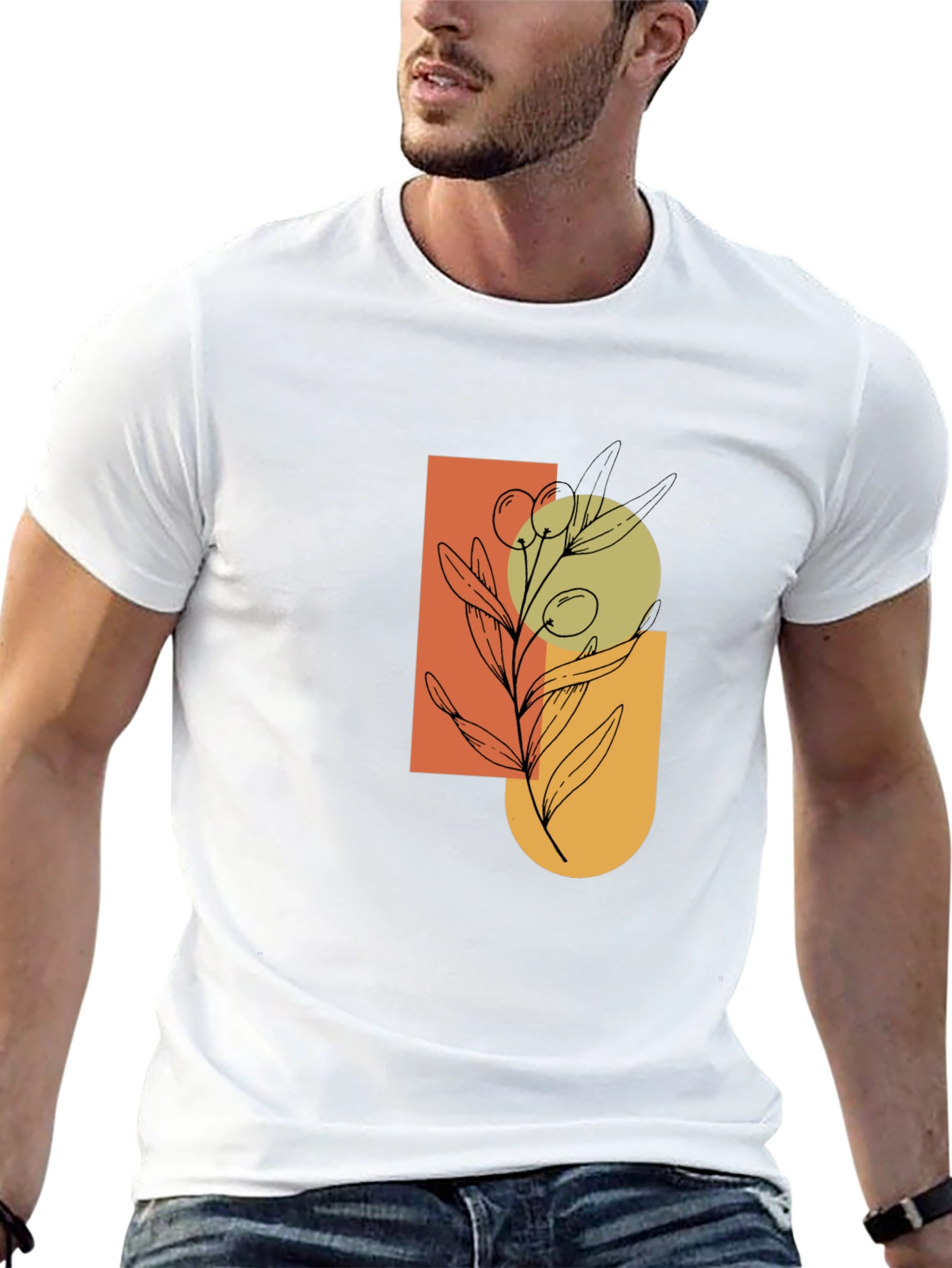 Modern Olive Branch Graphic Black T-Shirt