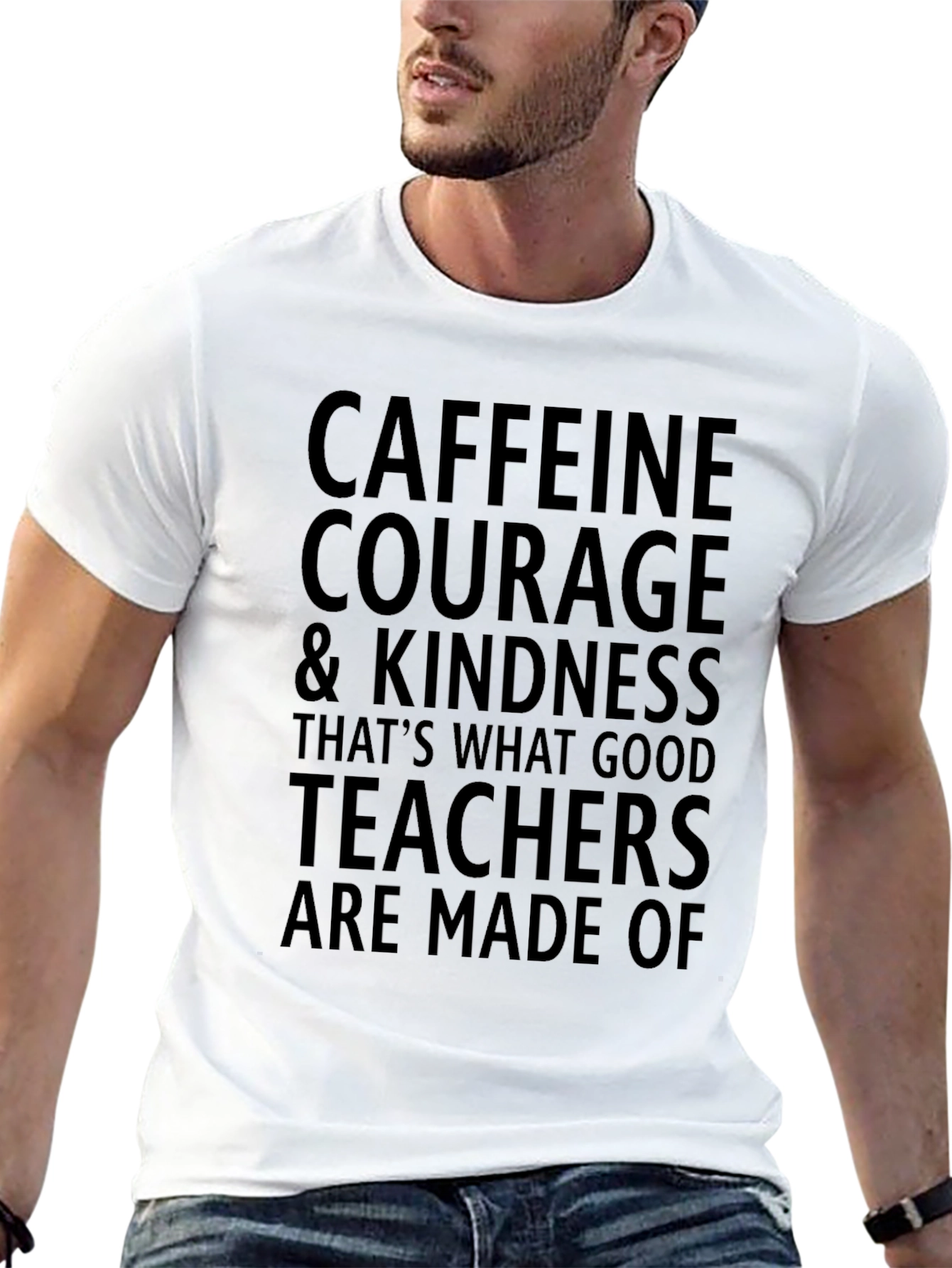 Caffeine Courage Teacher Graphic Tee - Black Cotton T-Shirt