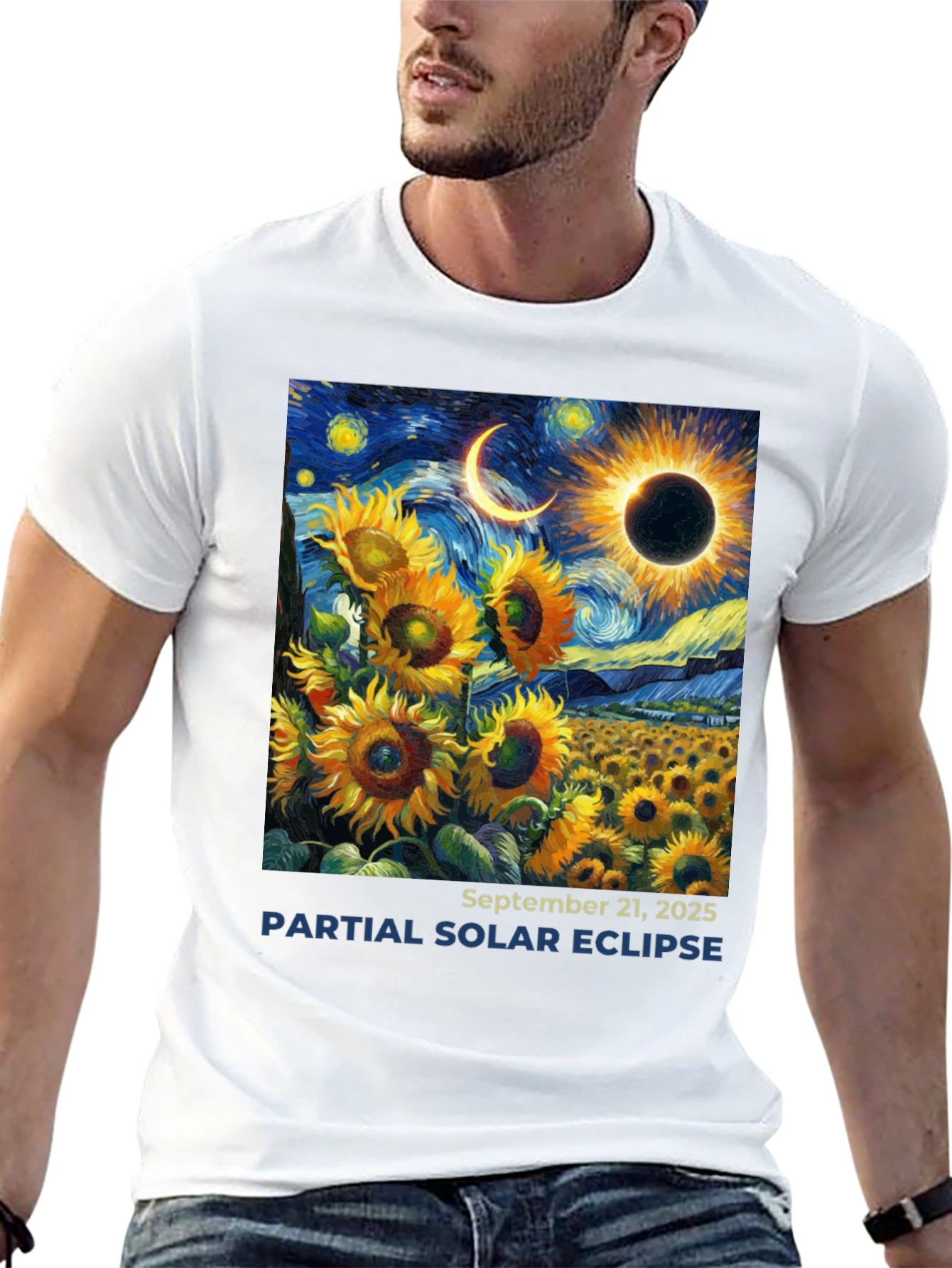 Starry Night Solar Eclipse Sunflower Tee