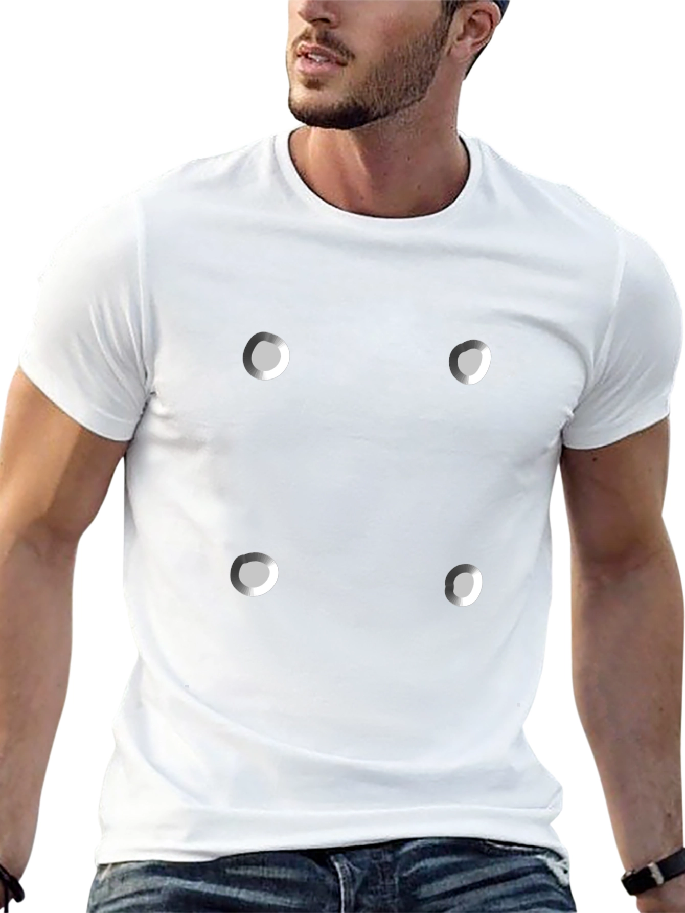Black T-Shirt with 4 Shiny Round Accents
