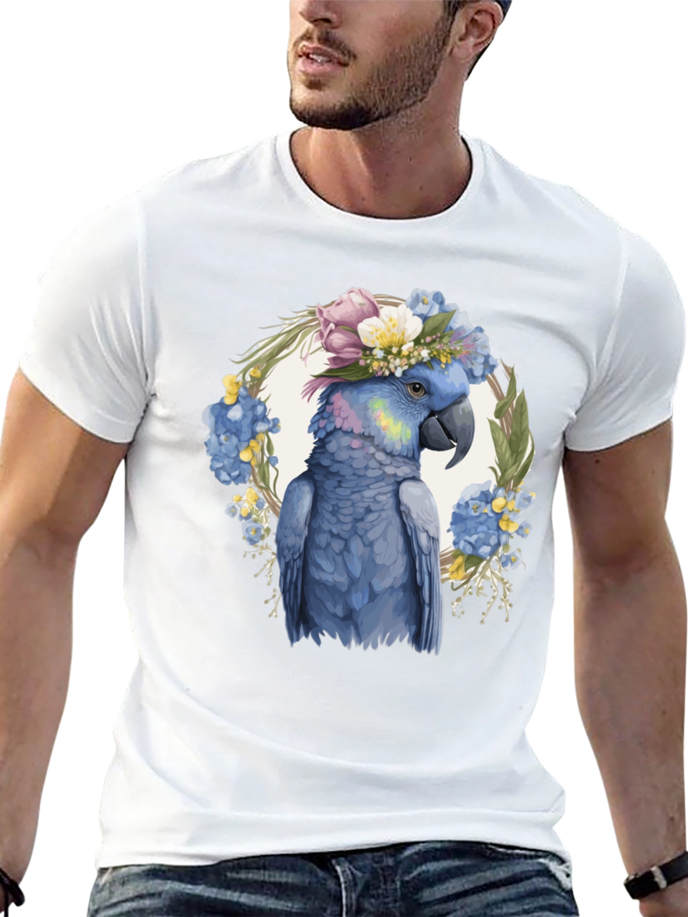 Floral Parrot T-Shirt - Unique Bird Graphic Tee