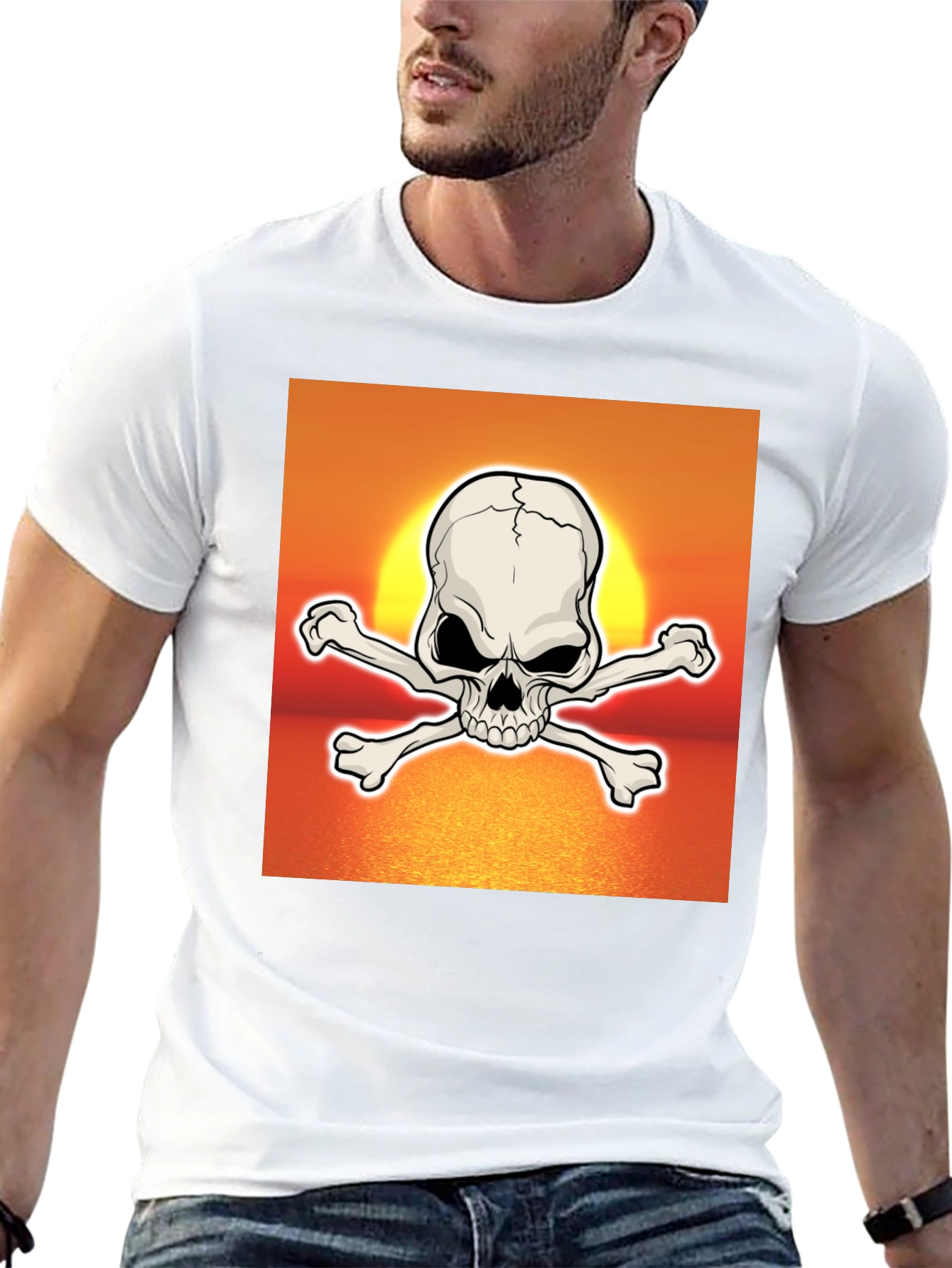 Skull & Crossbones Sunset Graphic T-Shirt