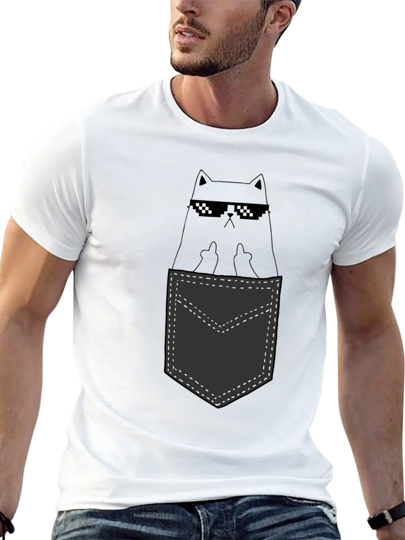 Cool Cat Pocket T-Shirt - Black