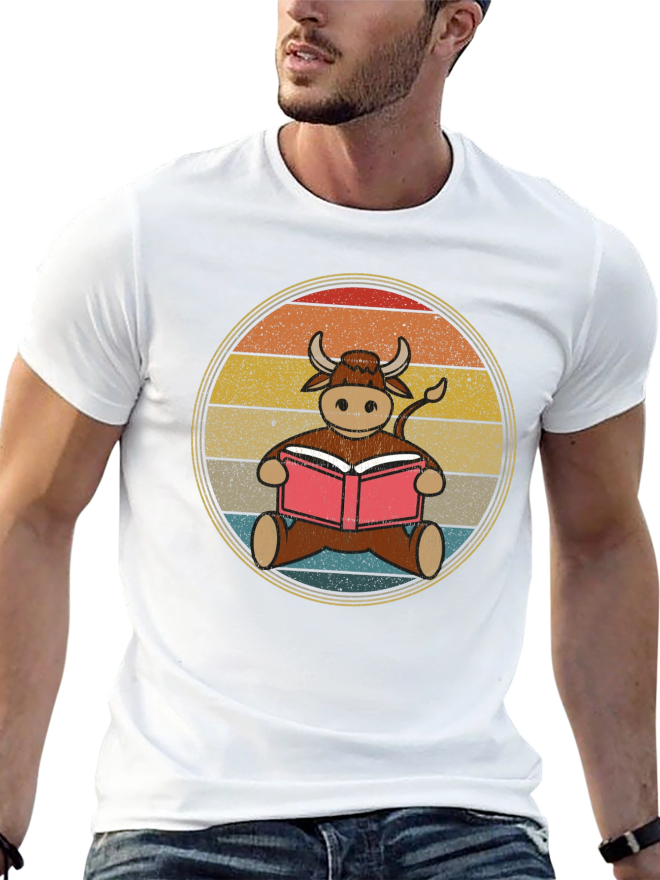 Retro Reading Cow T-Shirt - Unique Animal Lover Tee