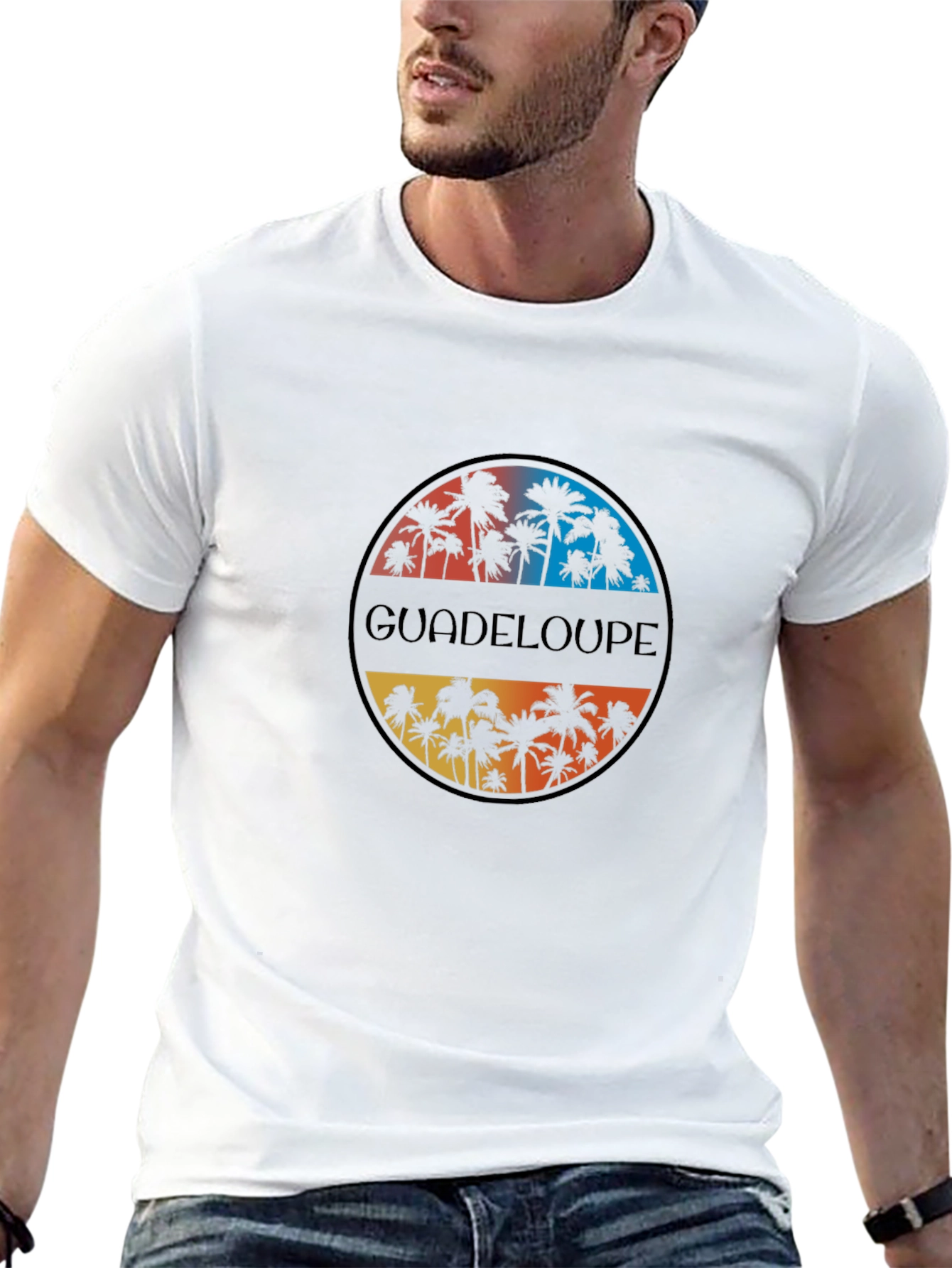 Guadeloupe Palm Tree Graphic Black T-Shirt