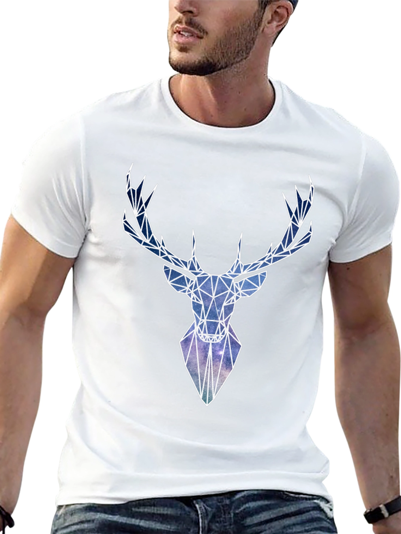 Geometric Deer Head Graphic Print Tee