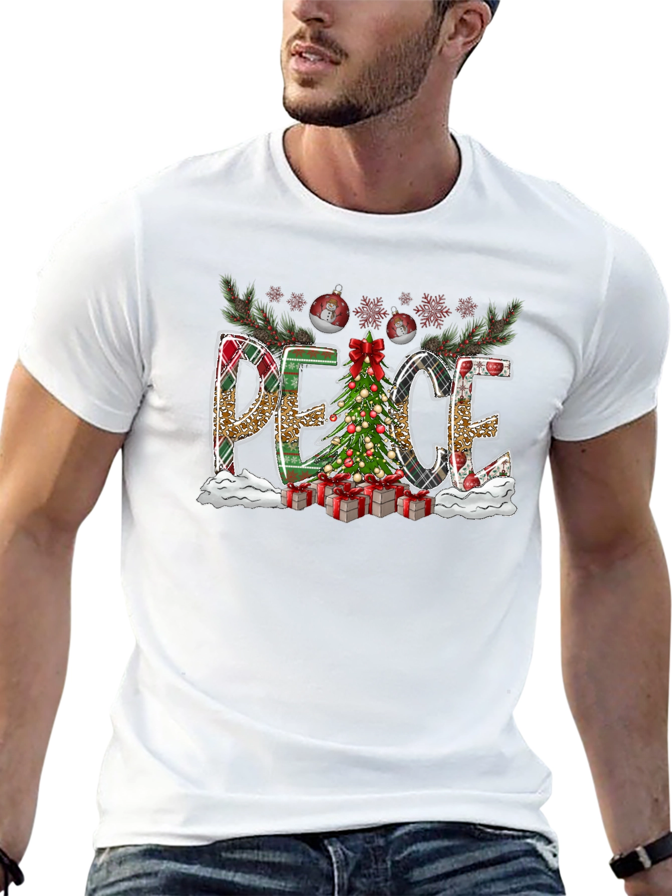 Christmas Peace Graphic Tee Holiday Shirt