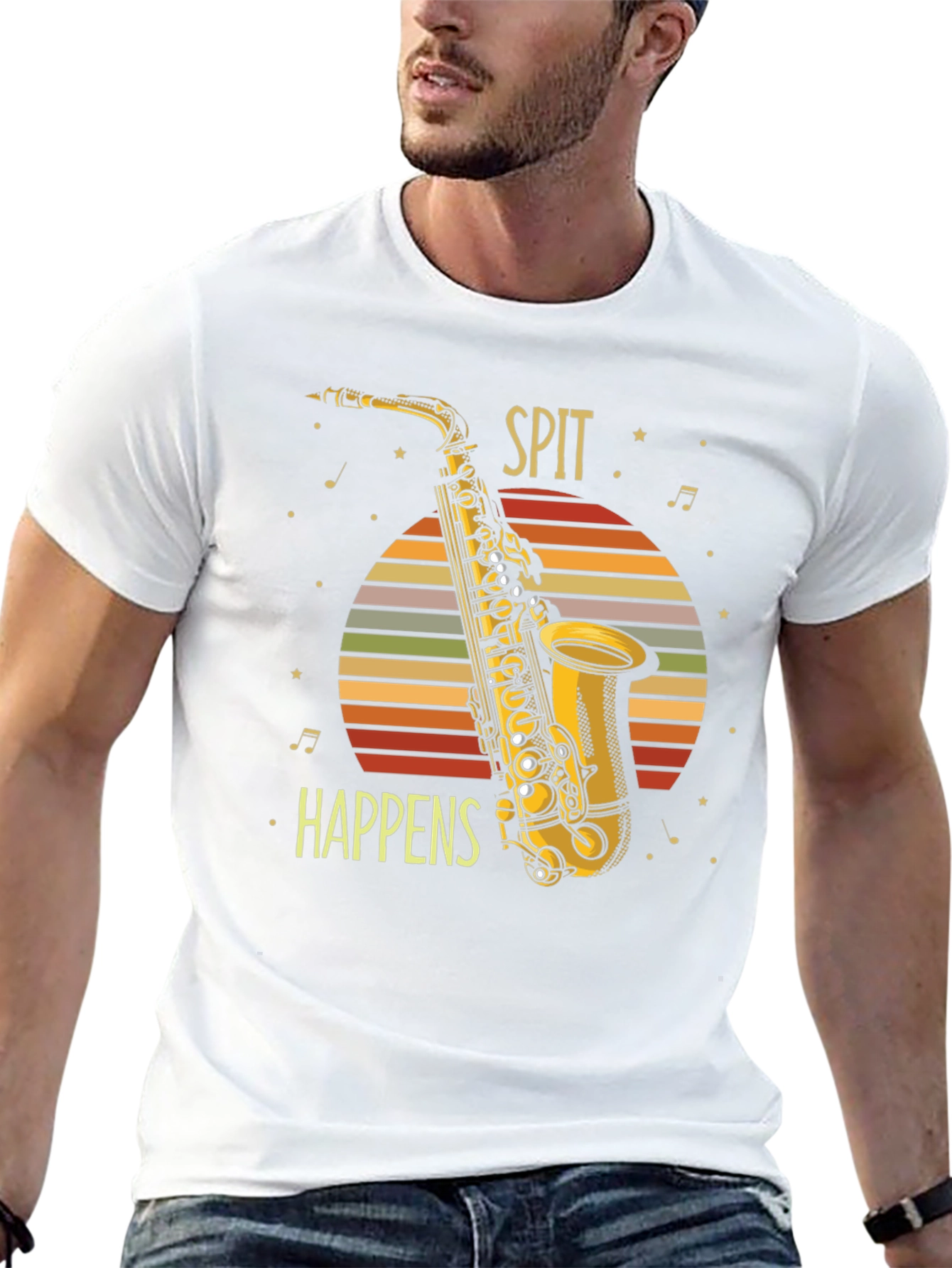 Spit Happens Saxophone Graphic Tee - Musician Humor