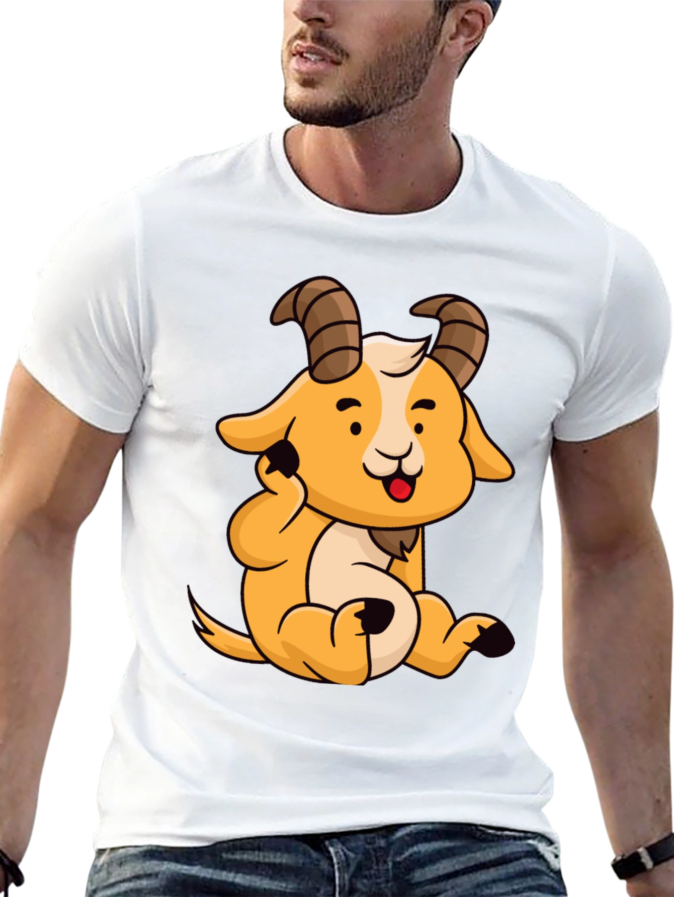 Cute Cartoon Goat Graphic Tee - Black Cotton Shirt