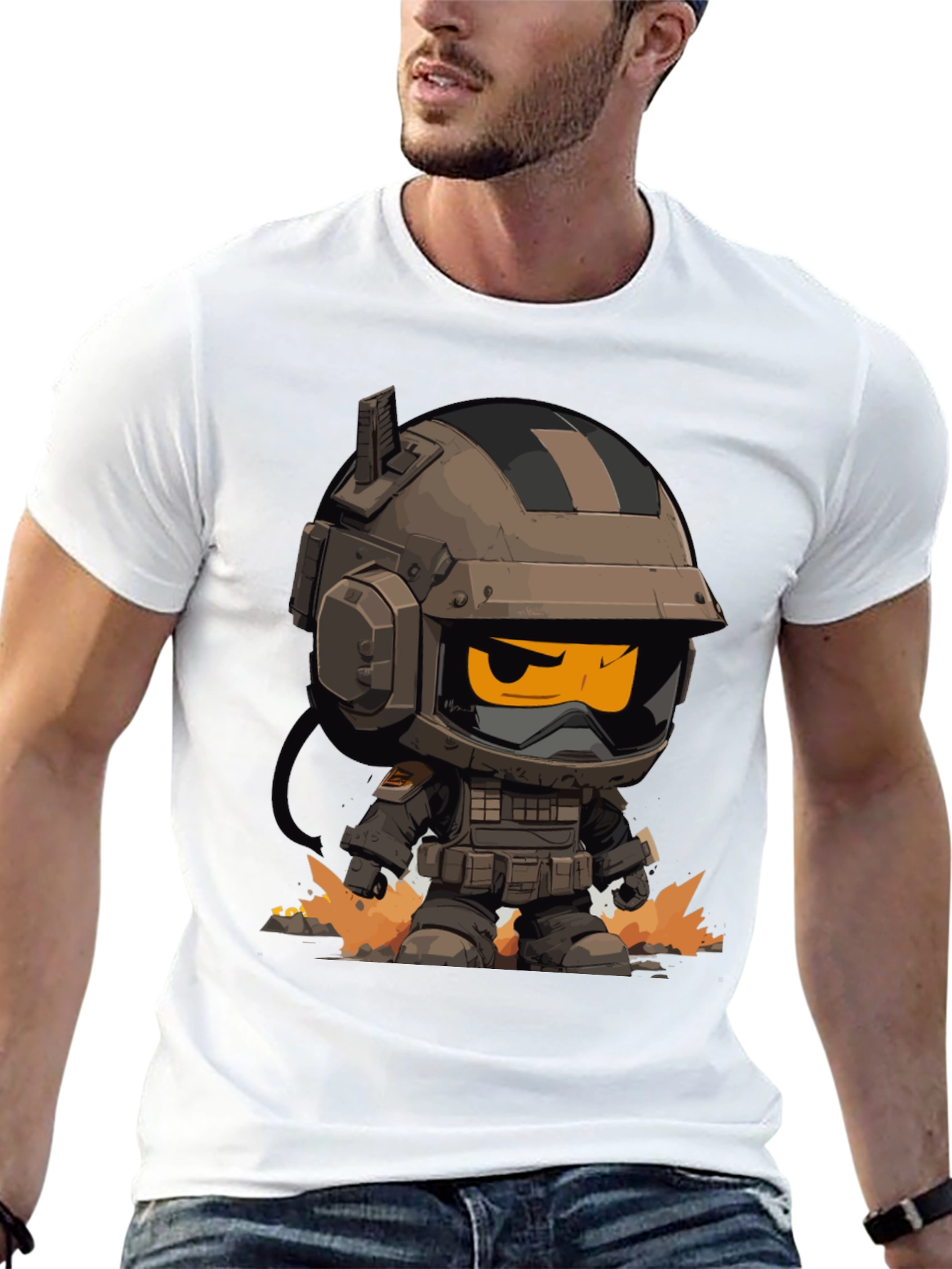 Cartoon Soldier Graphic Tee - Black