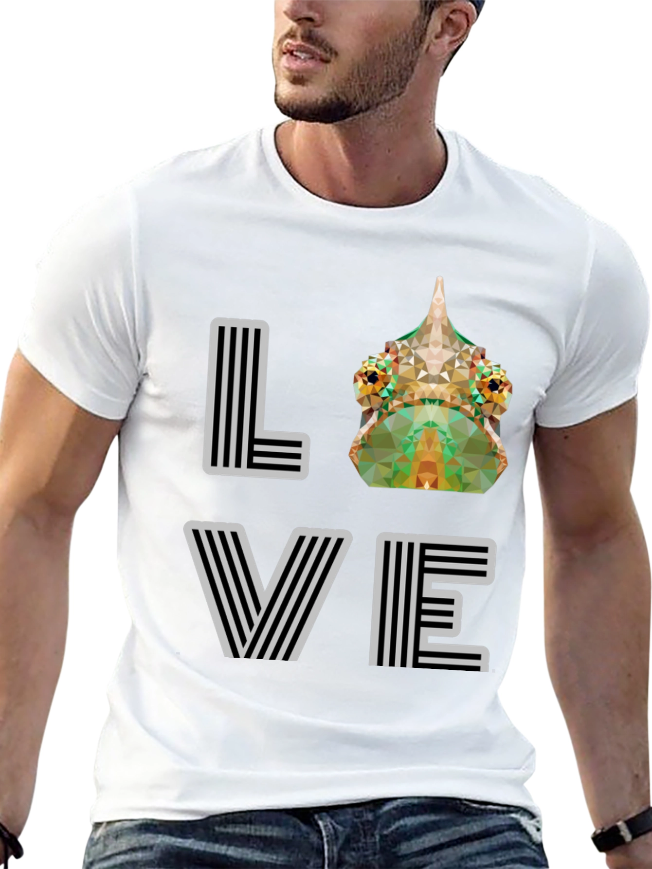 Geometric Chameleon LOVE Graphic Tee - Modern Style