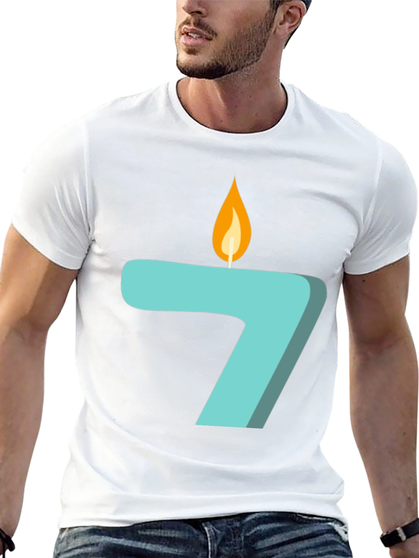 Number 7 Birthday Candle Graphic T-Shirt