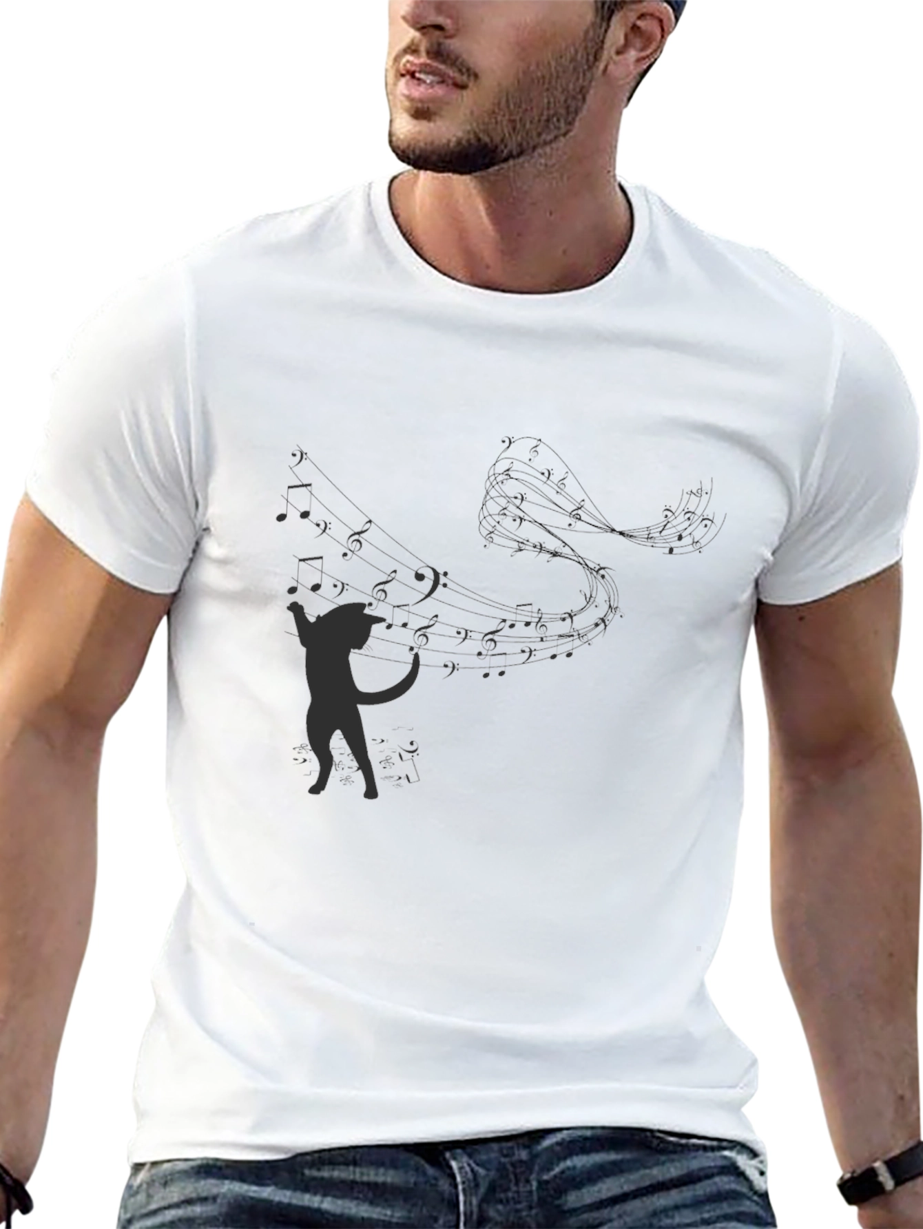 Musical Cat T-Shirt - Black Graphic Tee