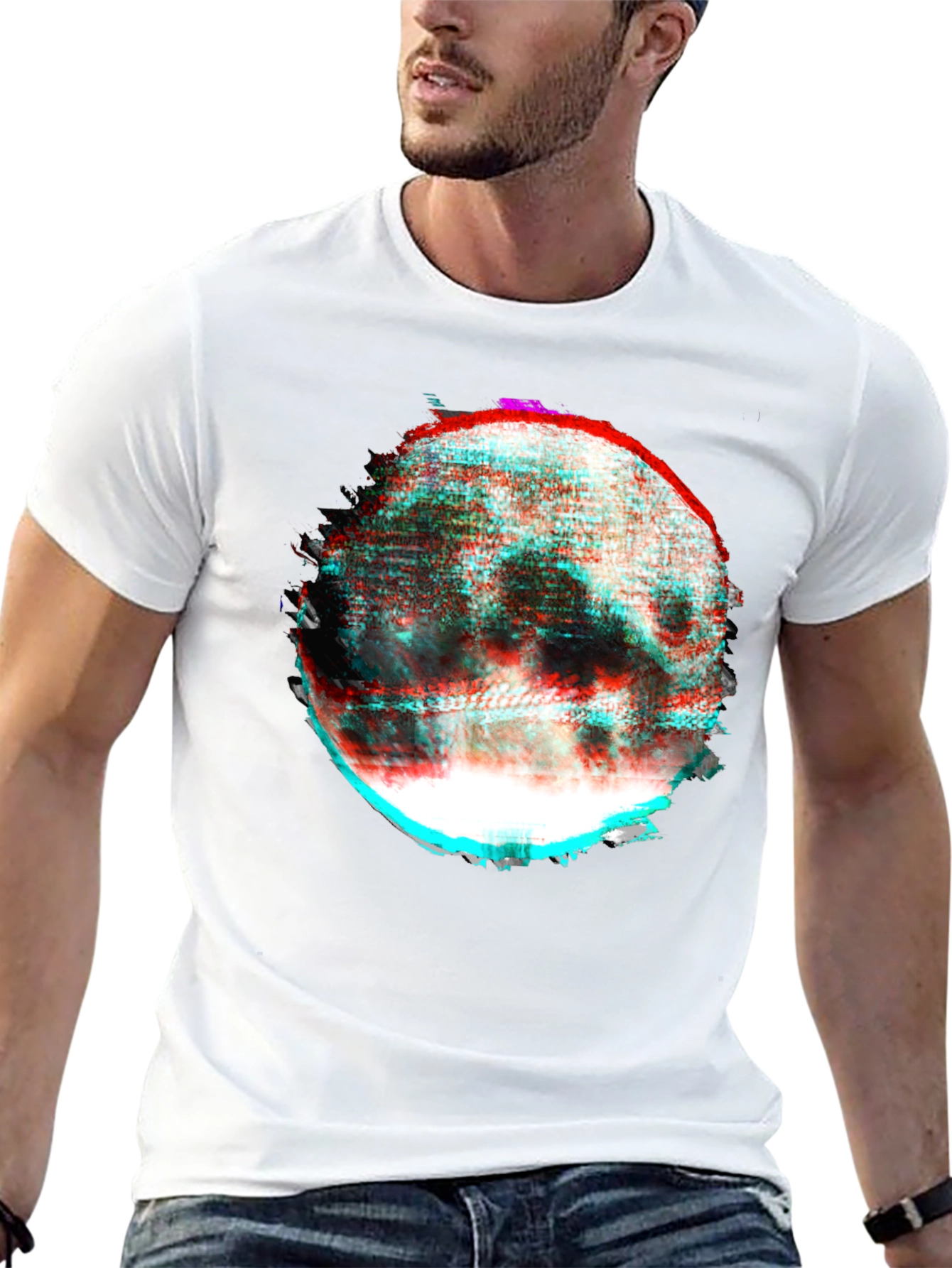Abstract Glitch Moon Graphic T-Shirt