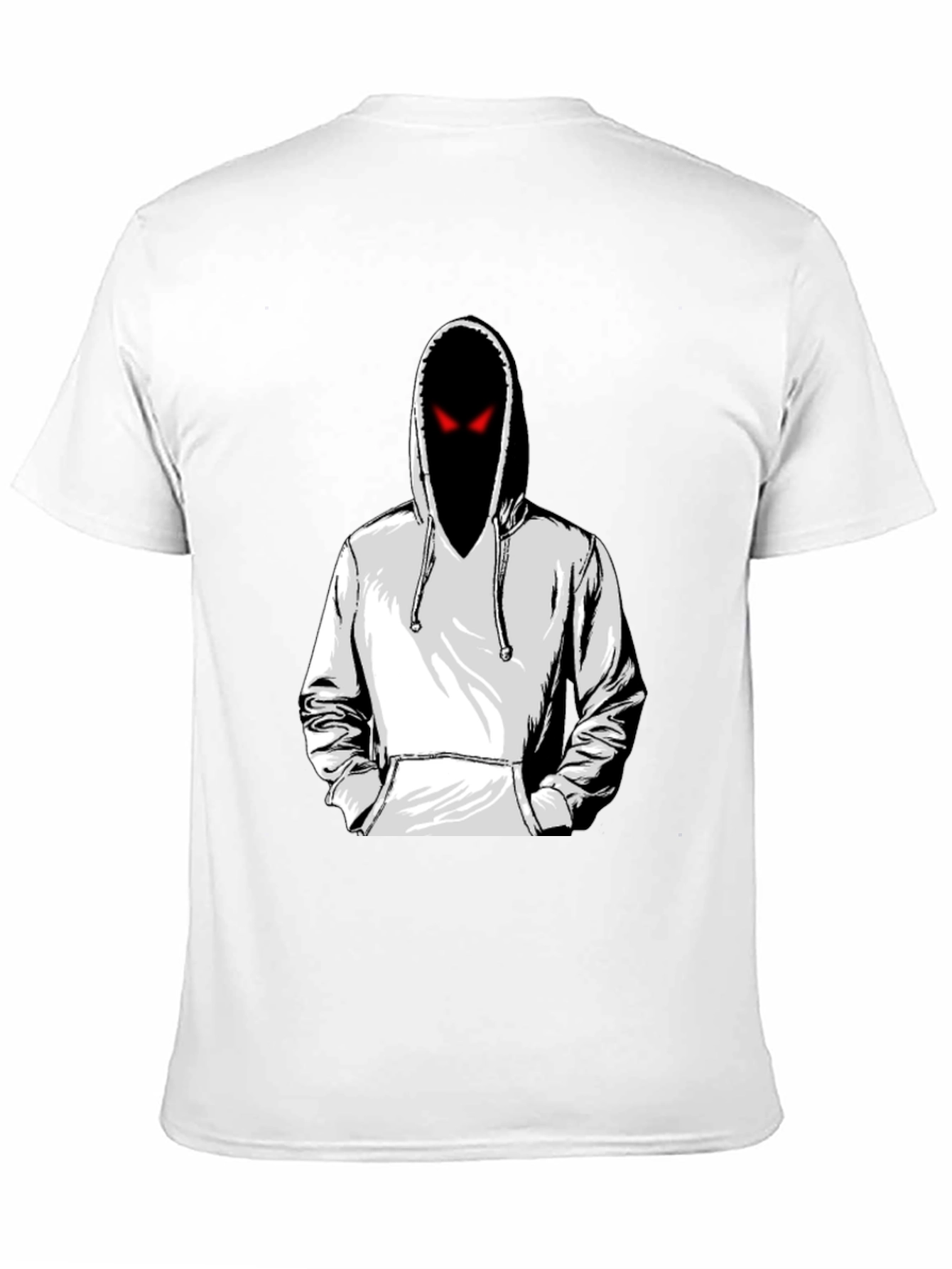 Mens Graphic Tee: Hooded Figure with Red Eyes