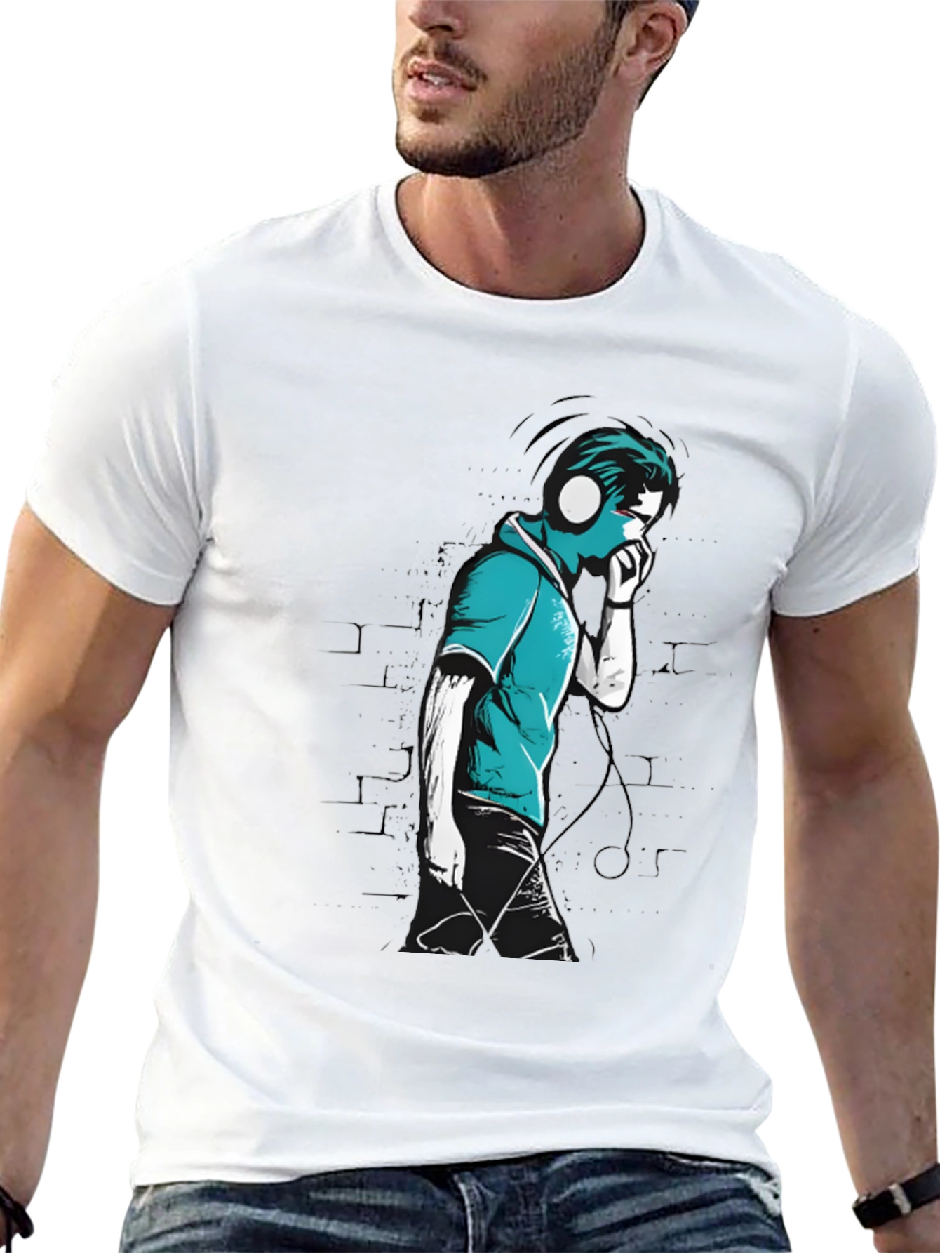 Stylish Graphic T-Shirt - Headphones Music Lover