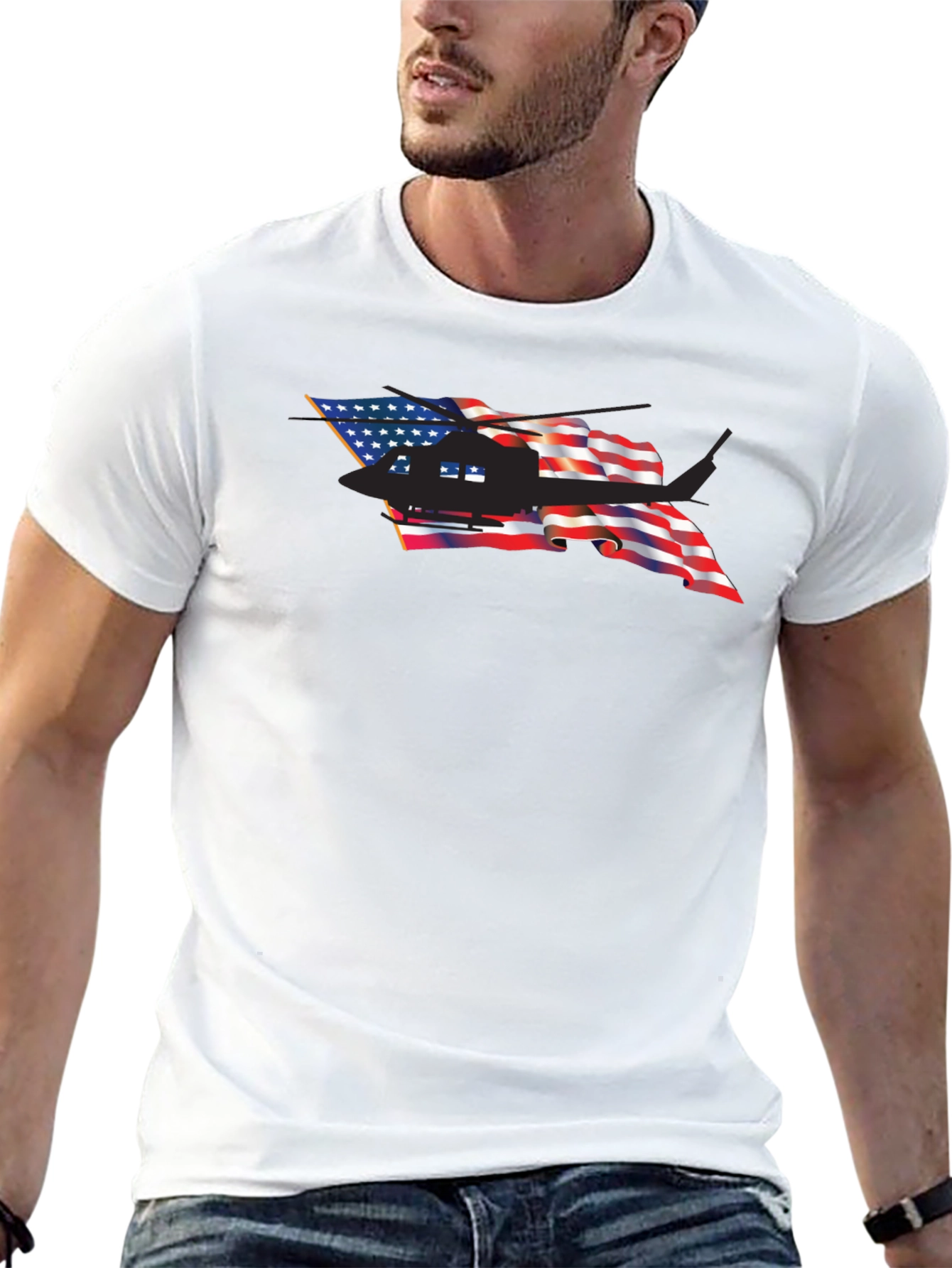 American Flag Helicopter Graphic Tee - Patriotic T-Shirt