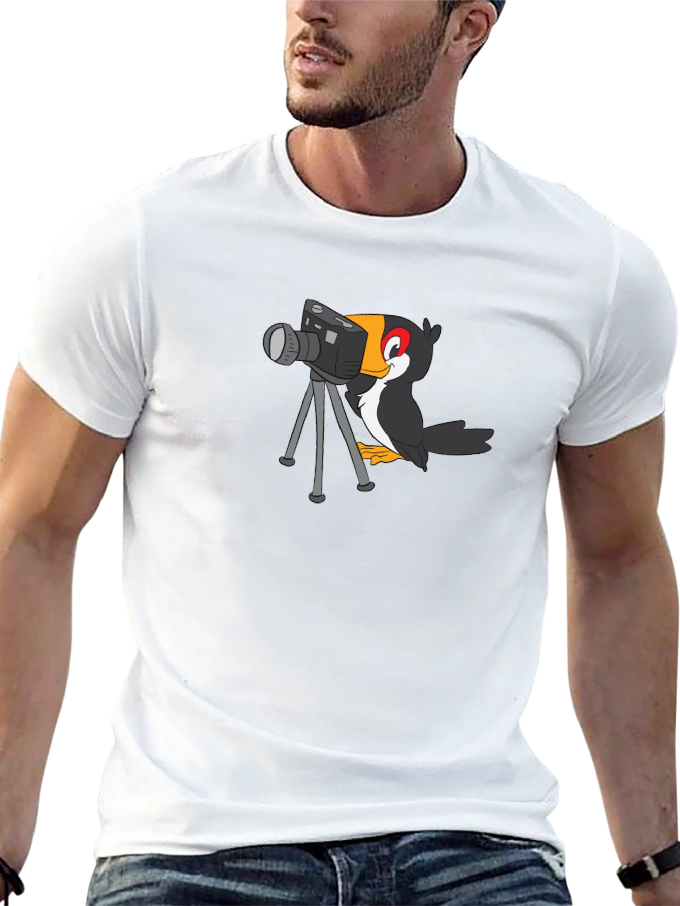 Cartoon Bird Photographer Black T-Shirt