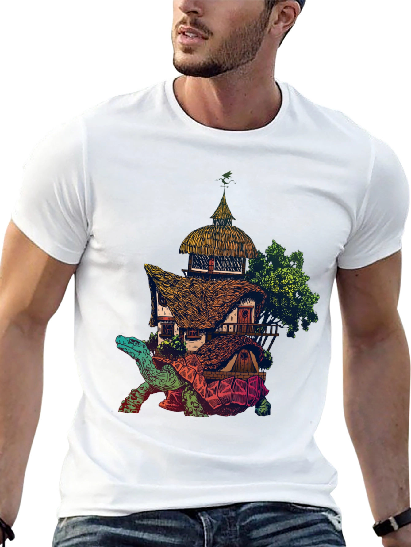 Fantasy Turtle House Graphic Tee - Unique Design