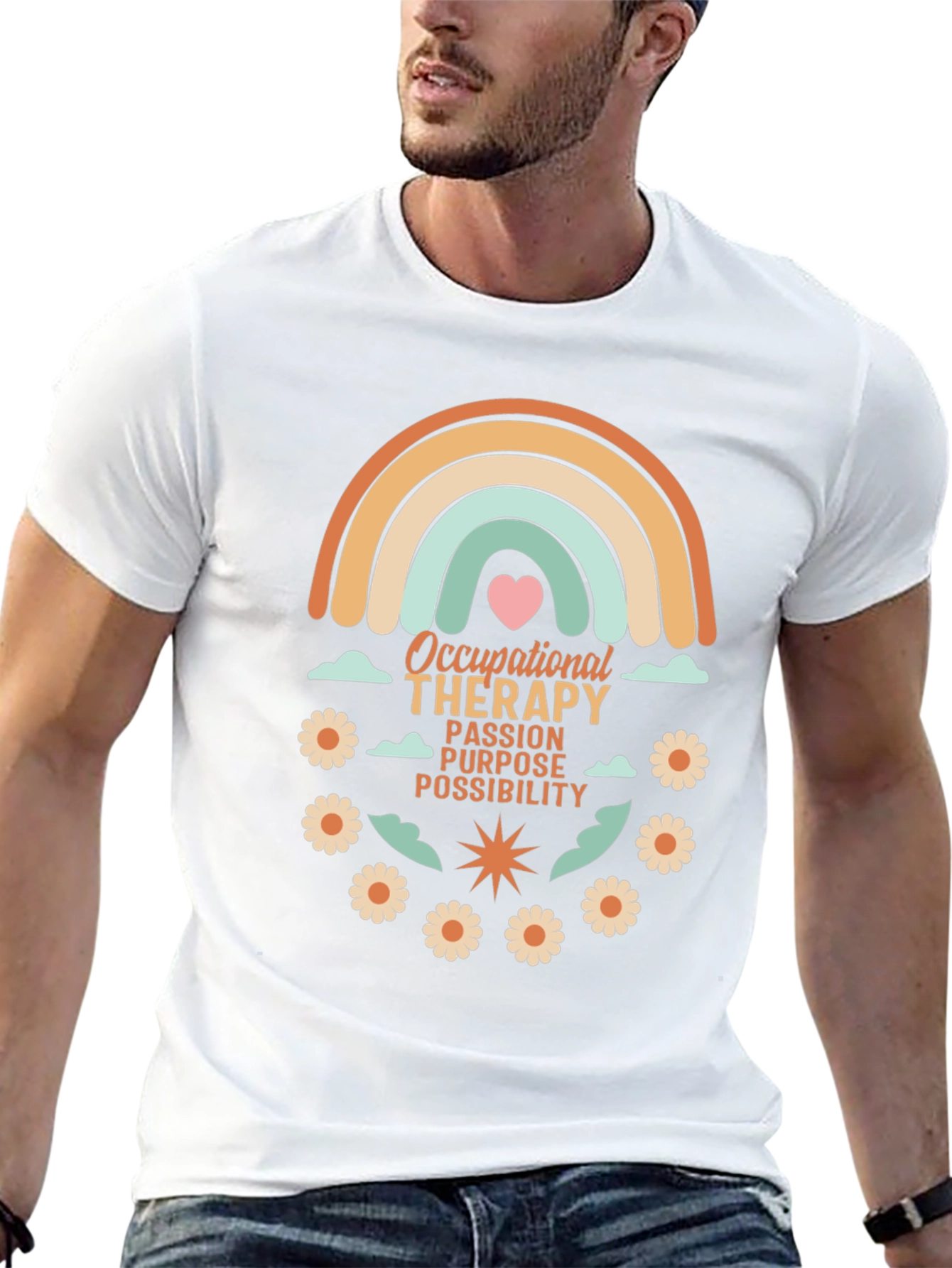 Occupational Therapy T-Shirt - Rainbow & Flowers Design