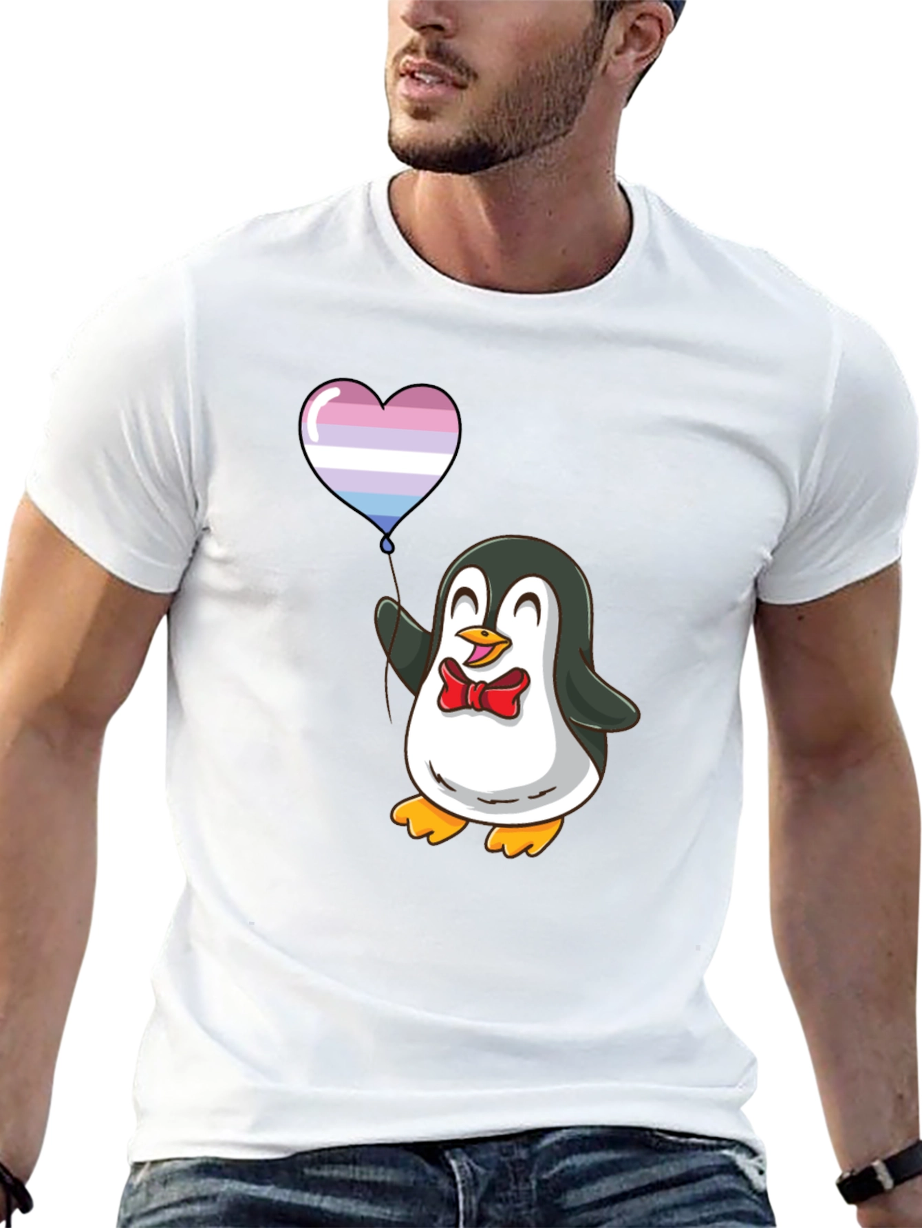 Penguin with Heart Balloon Graphic T-Shirt